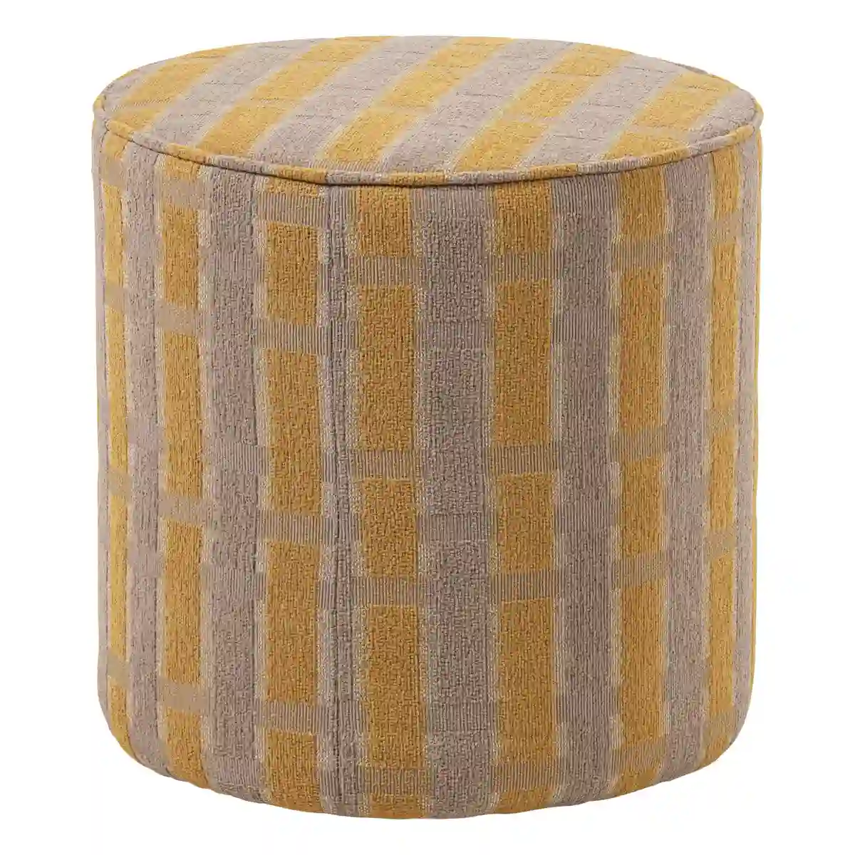 Polsterhocker Sarli - Chenille-Stoff Taupe / Gelb, Ø 46 cm