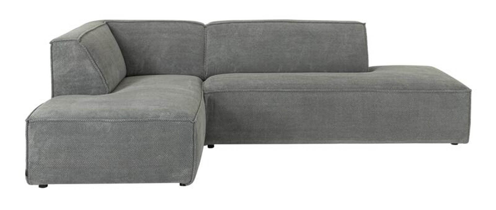 Das Ecksofa Cliff wurde aus weichem Stoff gefertigt, welcher einen Grauen Farbton besitzt. Das Sofa überzeugt mit seinem modernem Design. Diese Variante hat die Ausführung Links.