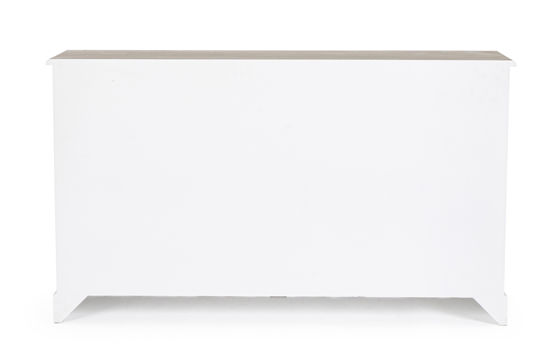 Die Kommode Dorotea überzeugt mit ihrem klassischen Design. Gefertigt wurde sie aus MDF, welches einen weißen Farbton besitzt. Die Oberflächenplatte ist aus Paulownia-Holz. Die Kommode verfügt über zwei Türen und sechs Schubladen. Die Breite beträgt 150 c