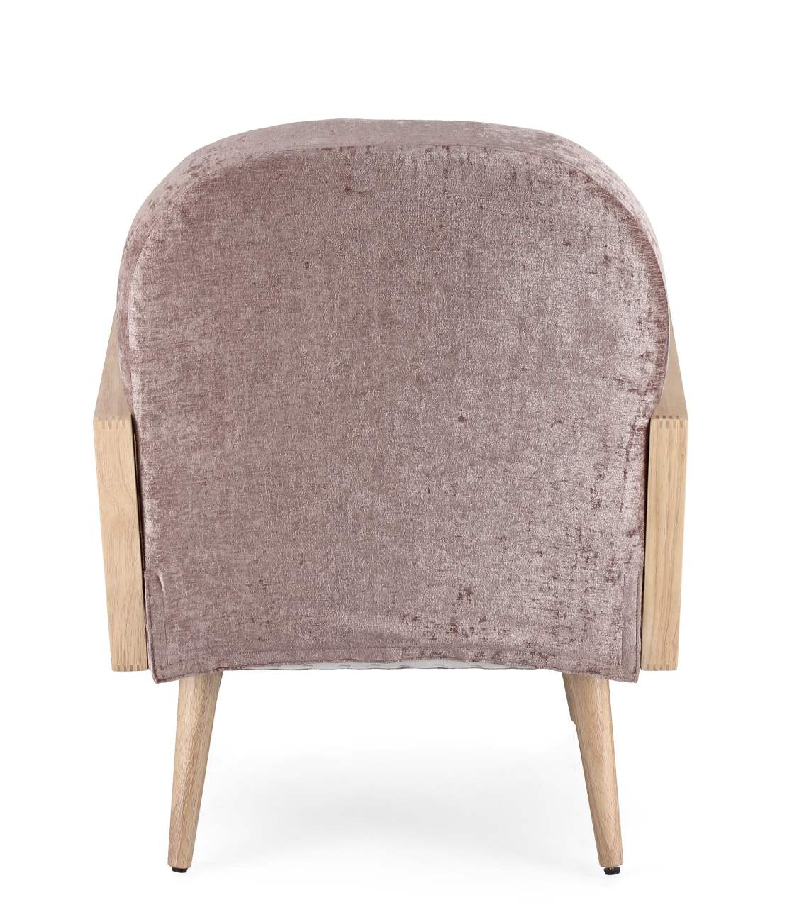 Der Sessel Dalida überzeugt mit seinem modernen Stil. Gefertigt wurde er aus einem Stoff-Bezug, welcher einen Altrosa  Farbton besitzt. Das Gestell ist aus Kautschukholz und hat eine natürliche Farbe. Der Sessel verfügt über eine Armlehne.