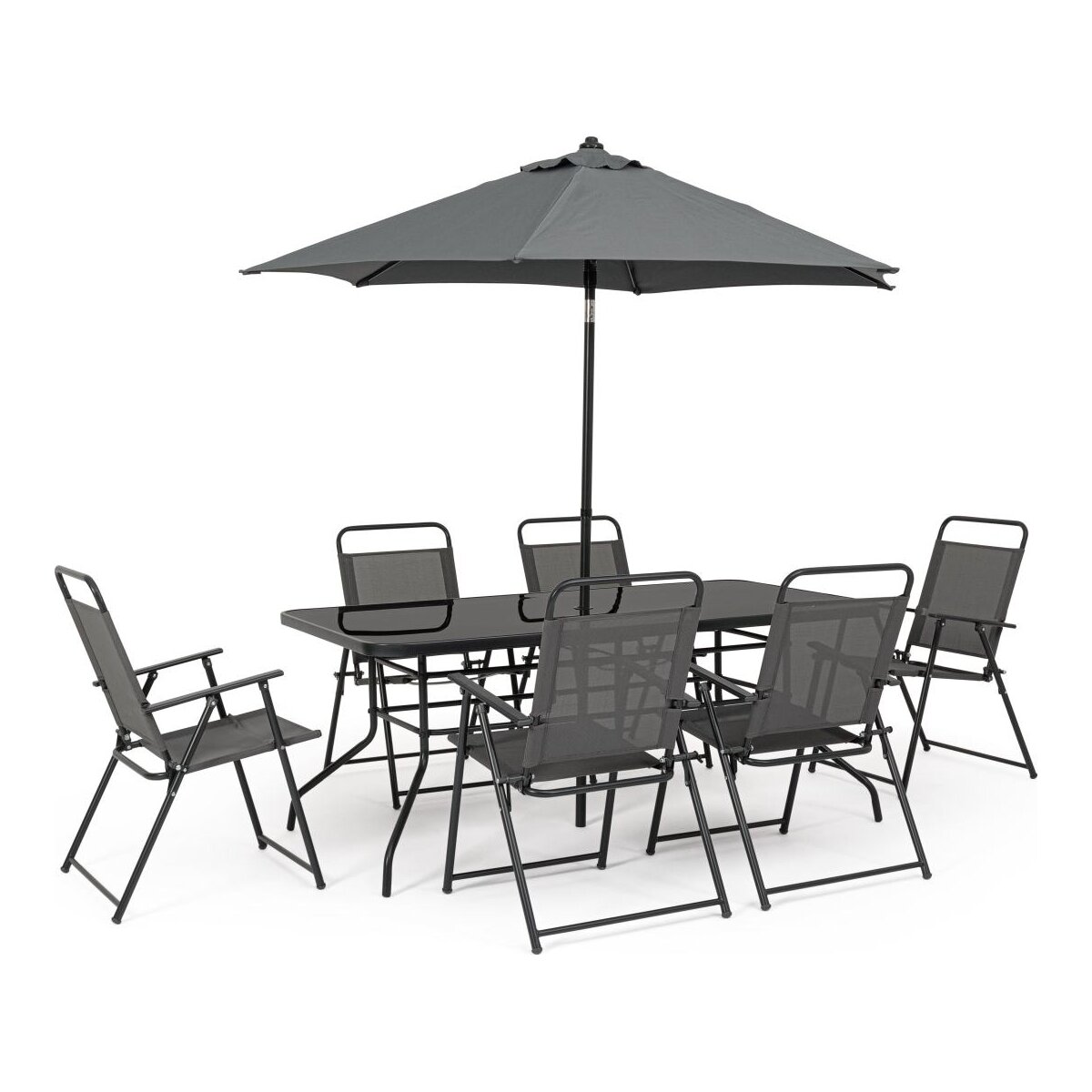 Garten-Set Pompei aus Metall, klassisch, anthrazit, mit Tischplatte aus Glas und Sonnenschirm