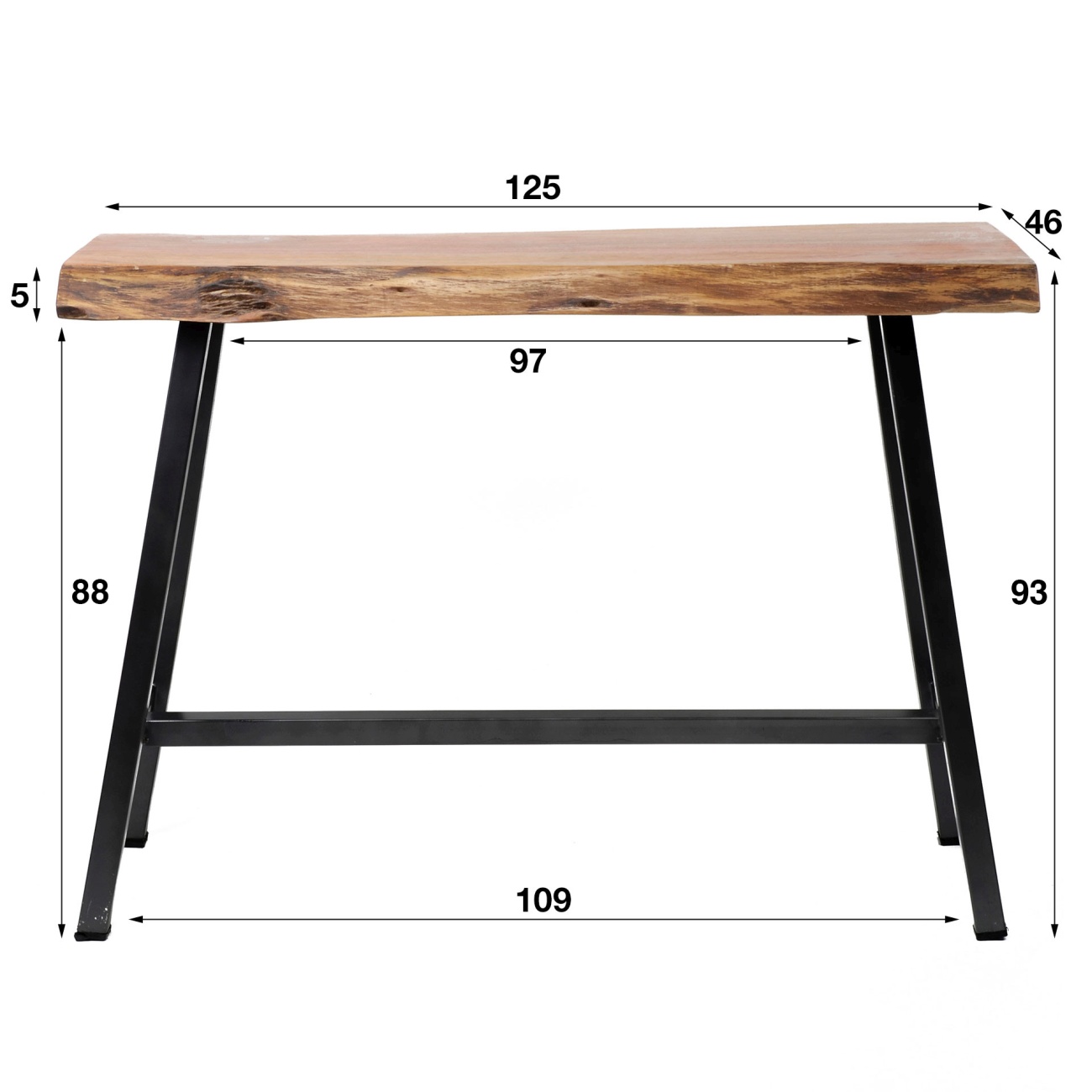 Bartisch Stammbaz - Akazienholz massiv Natur, 125 x 46 cm