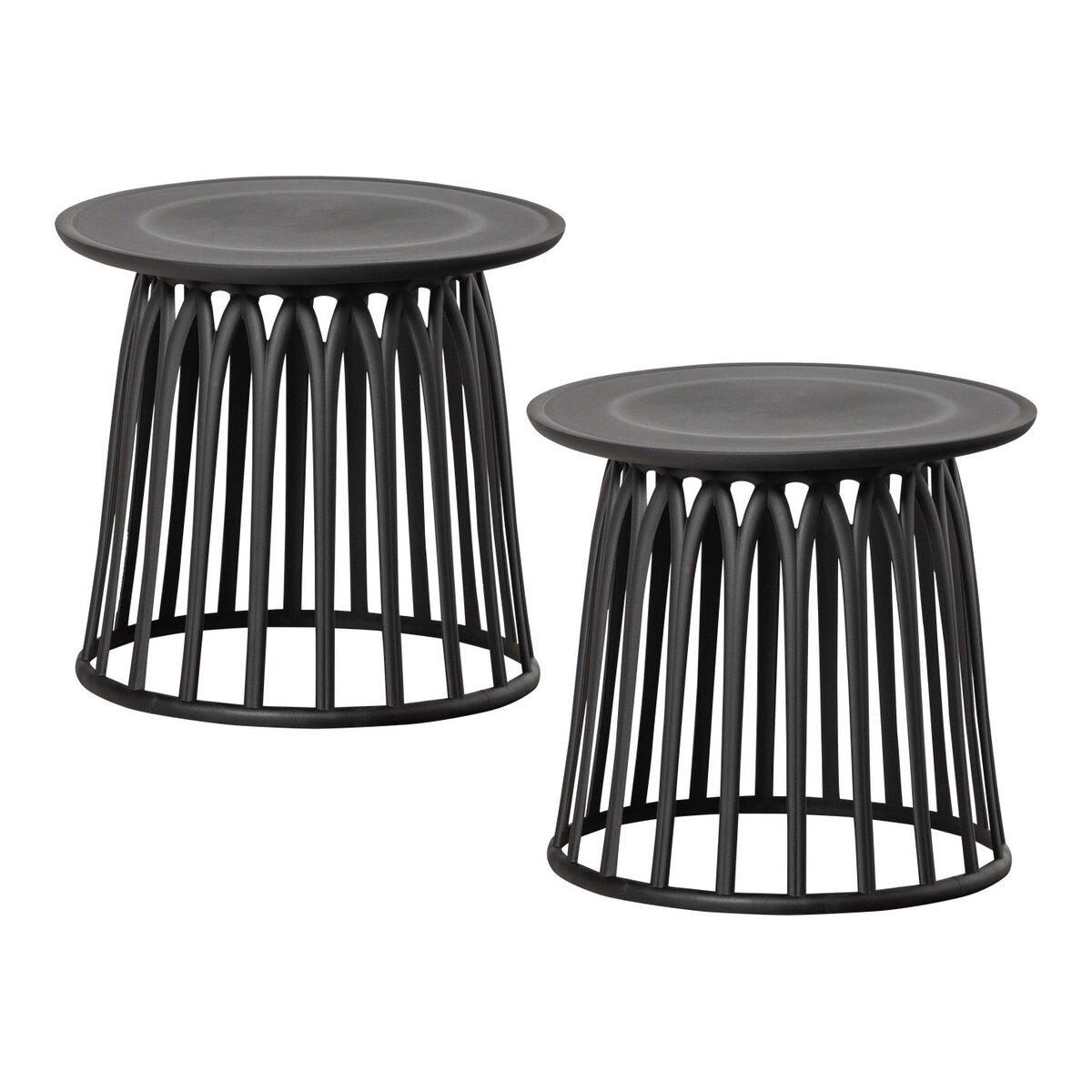 2er-Set Gartenbeistelltisch Boy - Kunststoff Schwarz, Ø 50 cm