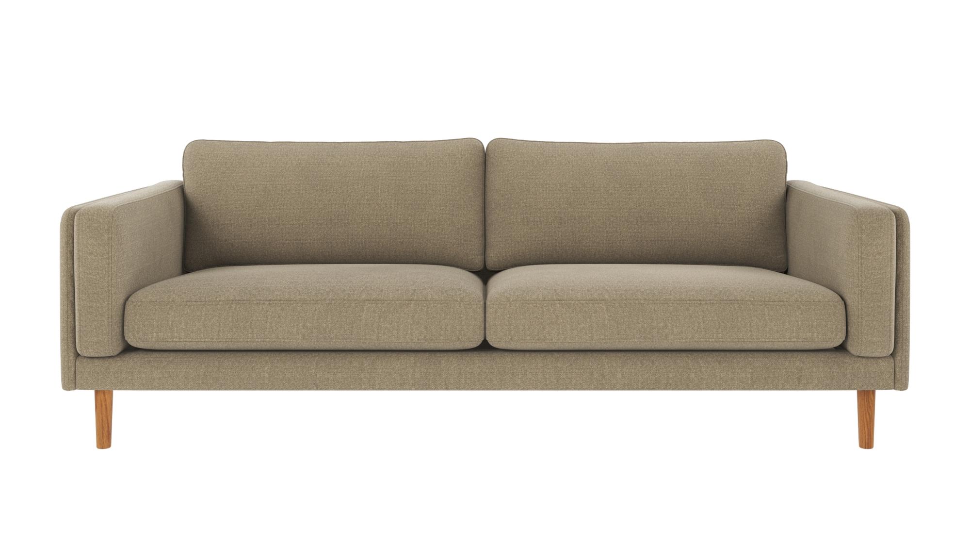 Sofa Braden 3-Sitzer, Beine Eiche, Bezug Rita Dunkelbeige – stilvoller Blickfang für Ihr Zuhause.