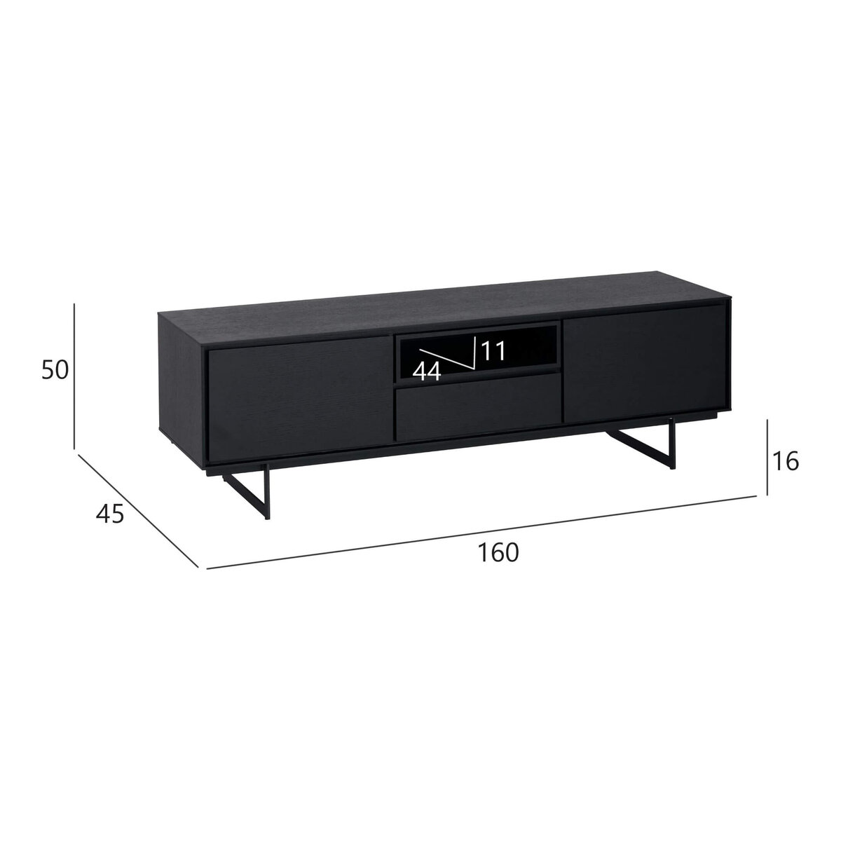 TV-Board Otoya Schwarz - 160 cm mit Soft-Close, offenem Fach & Stauraum