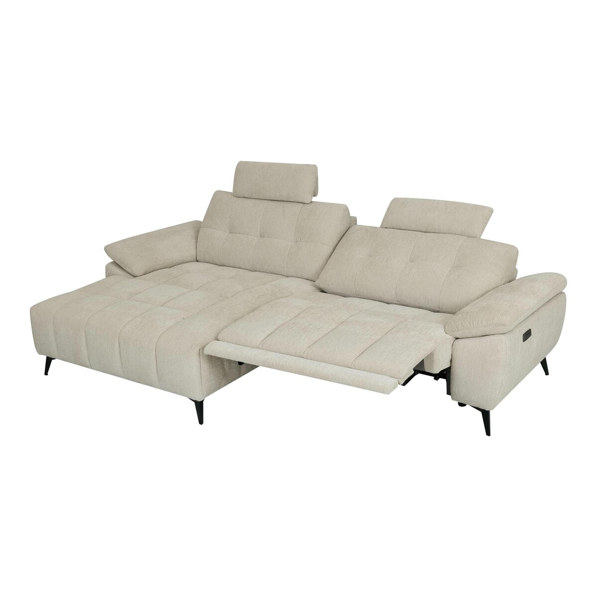 Ecksofa Odaloc Links Stoff Beige - elektrische Fußstütze & USB-Port