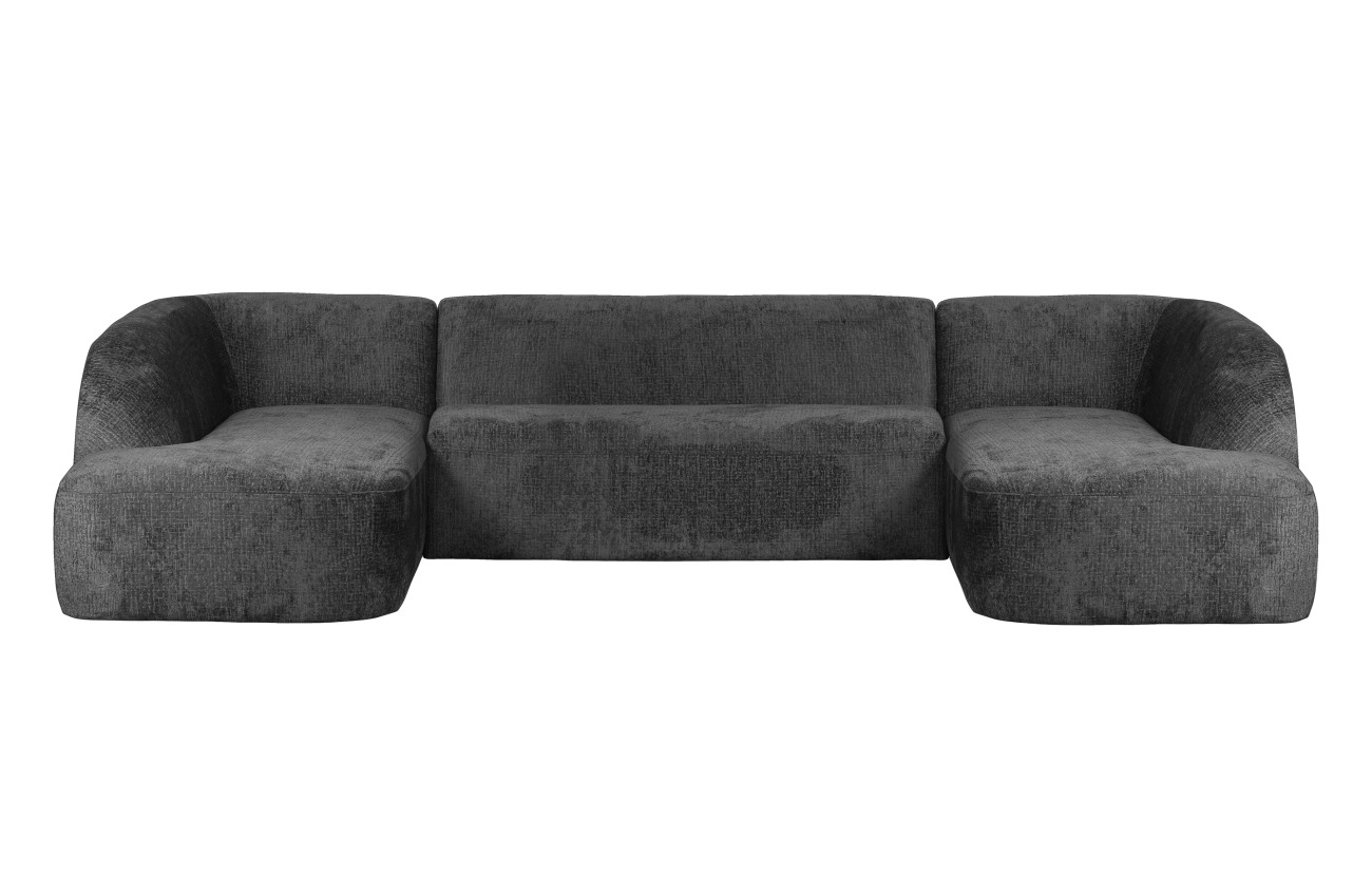 Das Sofa Sloping in U-Form überzeugt mit seinem modernen Stil. Gefertigt wurde es aus Struktursamt, welcher einen dunkelgrauen Farbton besitzt. Die Füße besitzen eine schwarze Farbe. Das Sofa besitzt eine Größe von 339x225 cm.