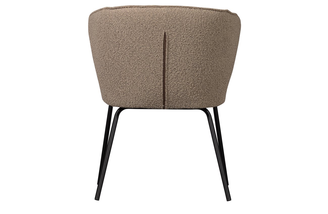 Der Esszimmerstuhl Admit überzeugt mit seinem modernen Design. Gefertigt wurde er aus Boucle Stoff, welcher einen Beigen Farbton besitzt. Das Gestell ist aus Metall und hat eine schwarze Farbe. Der Sessel besitzt eine Sitzhöhe von 48.