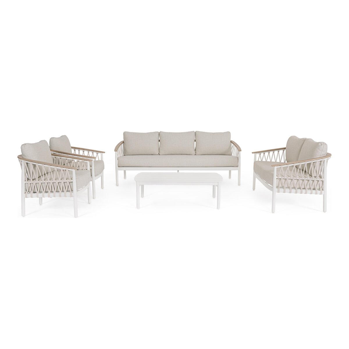 2-Sitzer Gartensofa Fenix - Aluminium & Seilgeflecht, inkl. Kissen, Off-White
