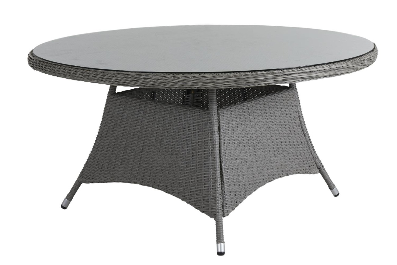 Der Gartenesstisch Hornbrook überzeugt mit seinem modernen Design. Gefertigt wurde die Tischplatte aus Glas. Das Gestell ist aus Rattan und hat eine graue Farbe. Der Tisch besitzt eine Länger von 150 cm.