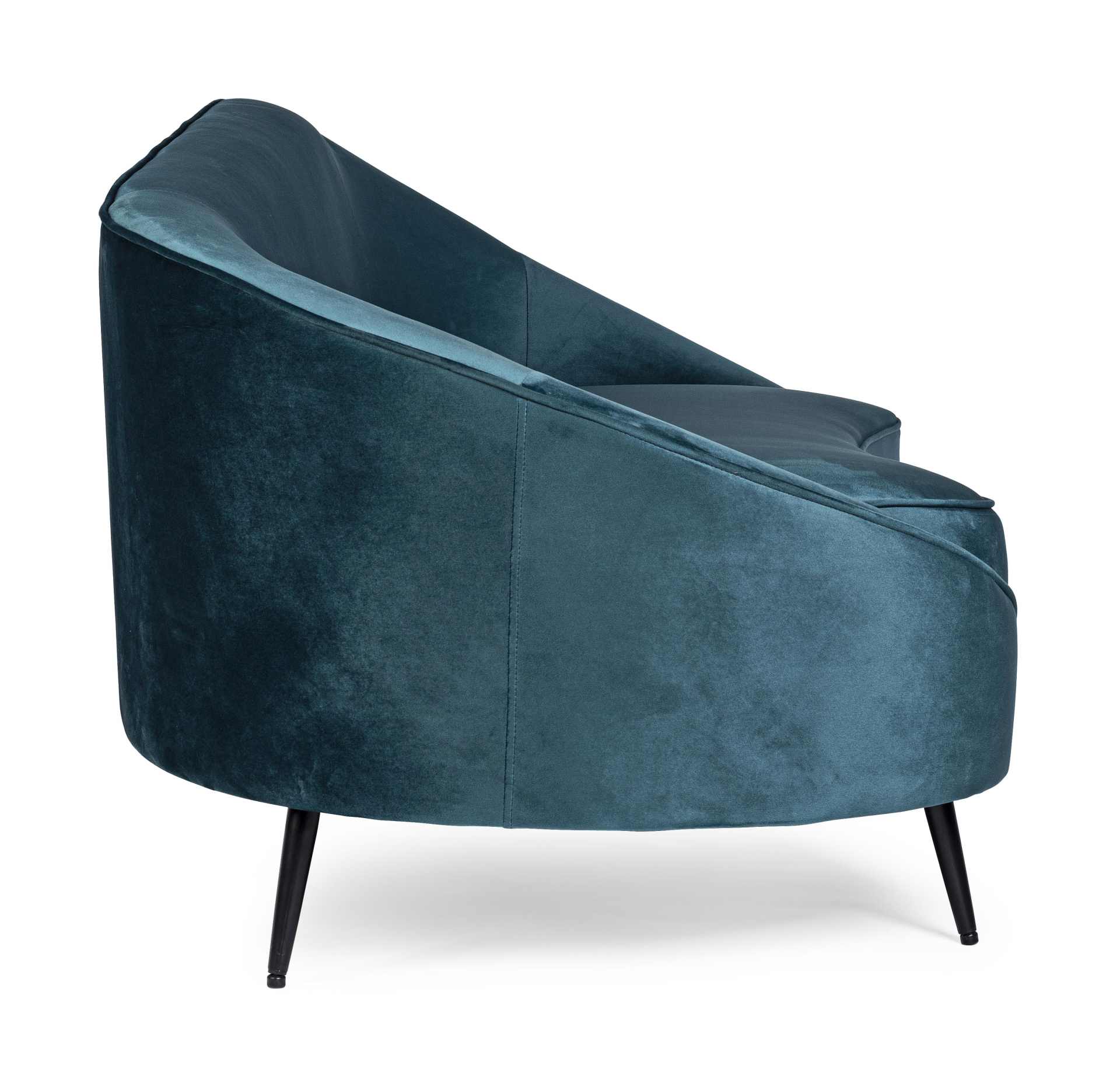 Das Sofa Seraphin überzeugt mit seinem modernen Design. Gefertigt wurde es aus Stoff in Samt-Optik, welcher einen blauen Farbton besitzt. Das Gestell ist aus Metall und hat eine schwarze Farbe. Das Sofa ist in der Ausführung als 2-Sitzer. Die Breite beträ