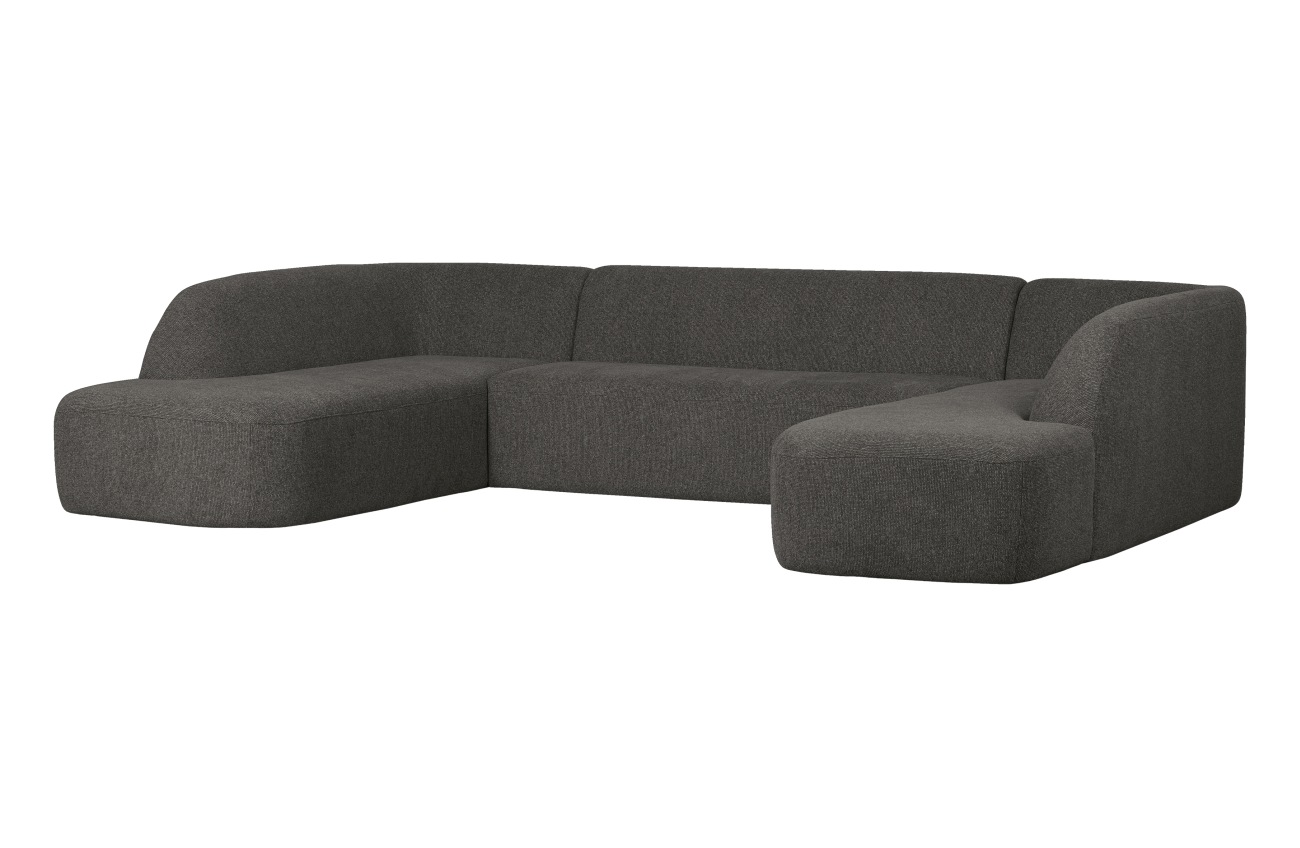 Das Sofa Sloping in U-Form überzeugt mit seinem modernen Stil. Gefertigt wurde es aus Melange-Stoff, welcher einen dunkelgrauen Farbton besitzt. Die Füße besitzen eine schwarze Farbe. Das Sofa besitzt eine Größe von 339x225 cm.