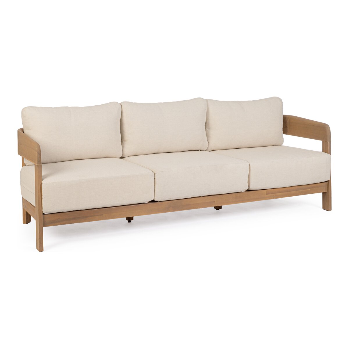 3-Sitzer Gartensofa Pablo - Akazienholz Natur & Olefin-Stoff Beige,