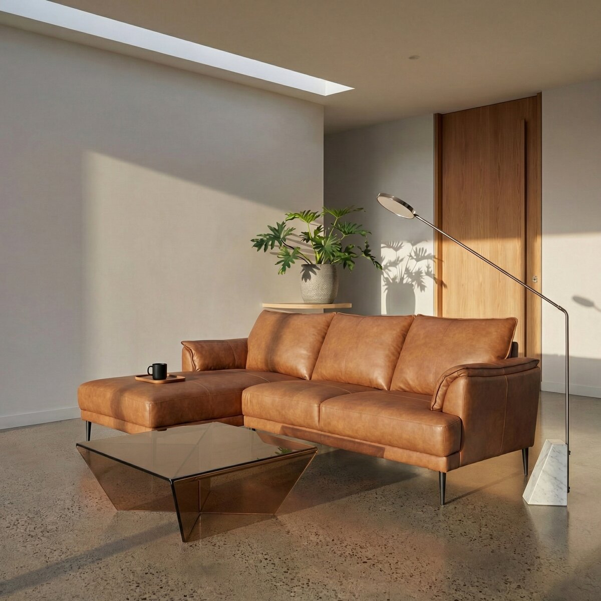 Ecksofa Luso Cognac Echtleder - Linke Recamiere, Taschenfederkern & Metallfüßen