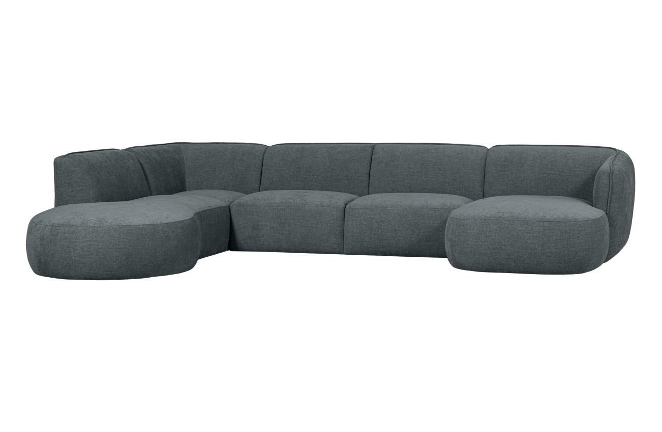 Sofa Polly U-Form aus Webstoff Links, Blau