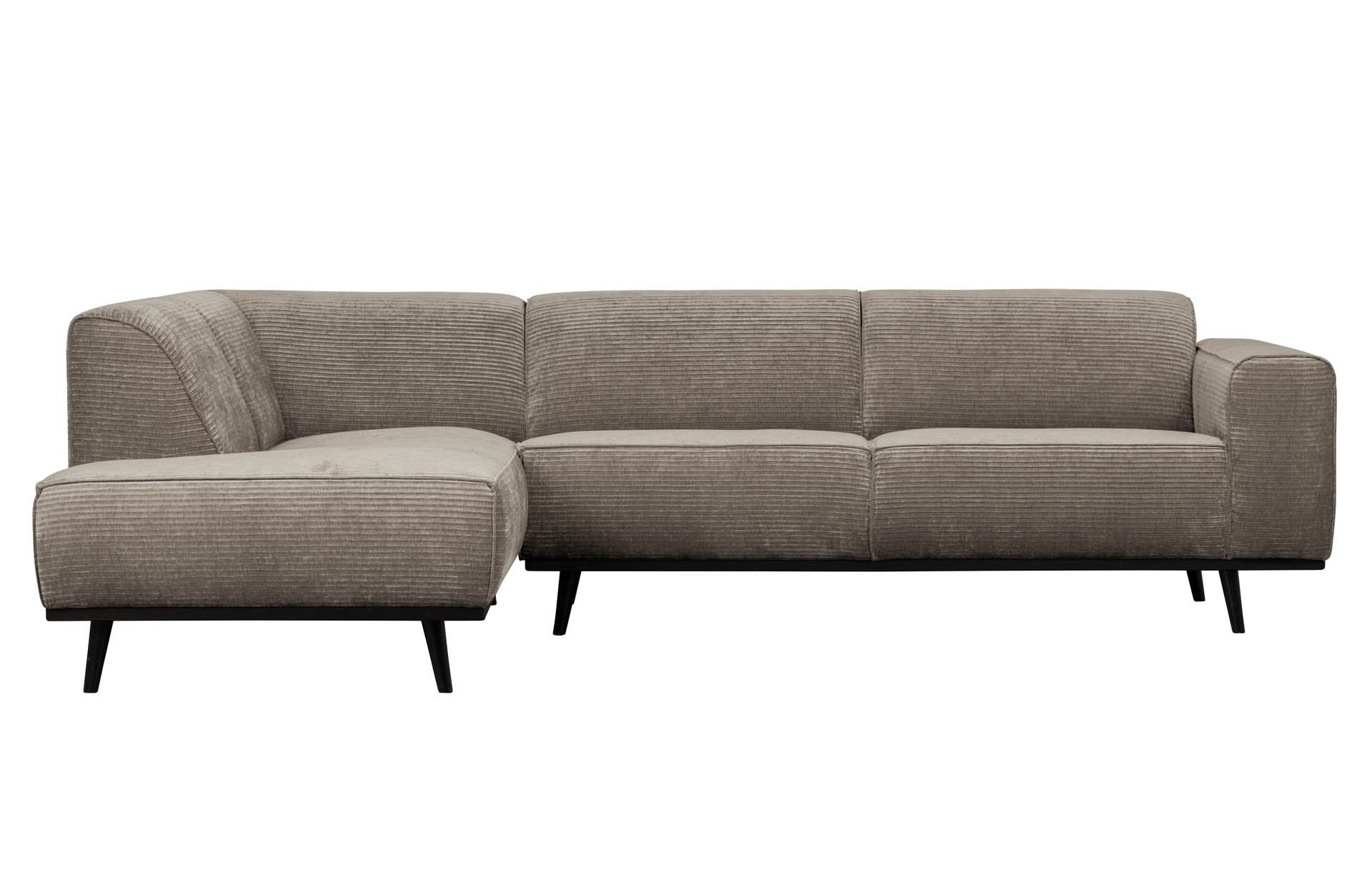 Das Ecksofa Statement überzeugt mit seinem modernen Design. Gefertigt wurde es aus gewebten Jacquard, welches einen Beige Farbton besitzen. Das Gestell ist aus Birkenholz und hat eine schwarze Farbe. Das Sofa hat eine Breite von 274 cm.