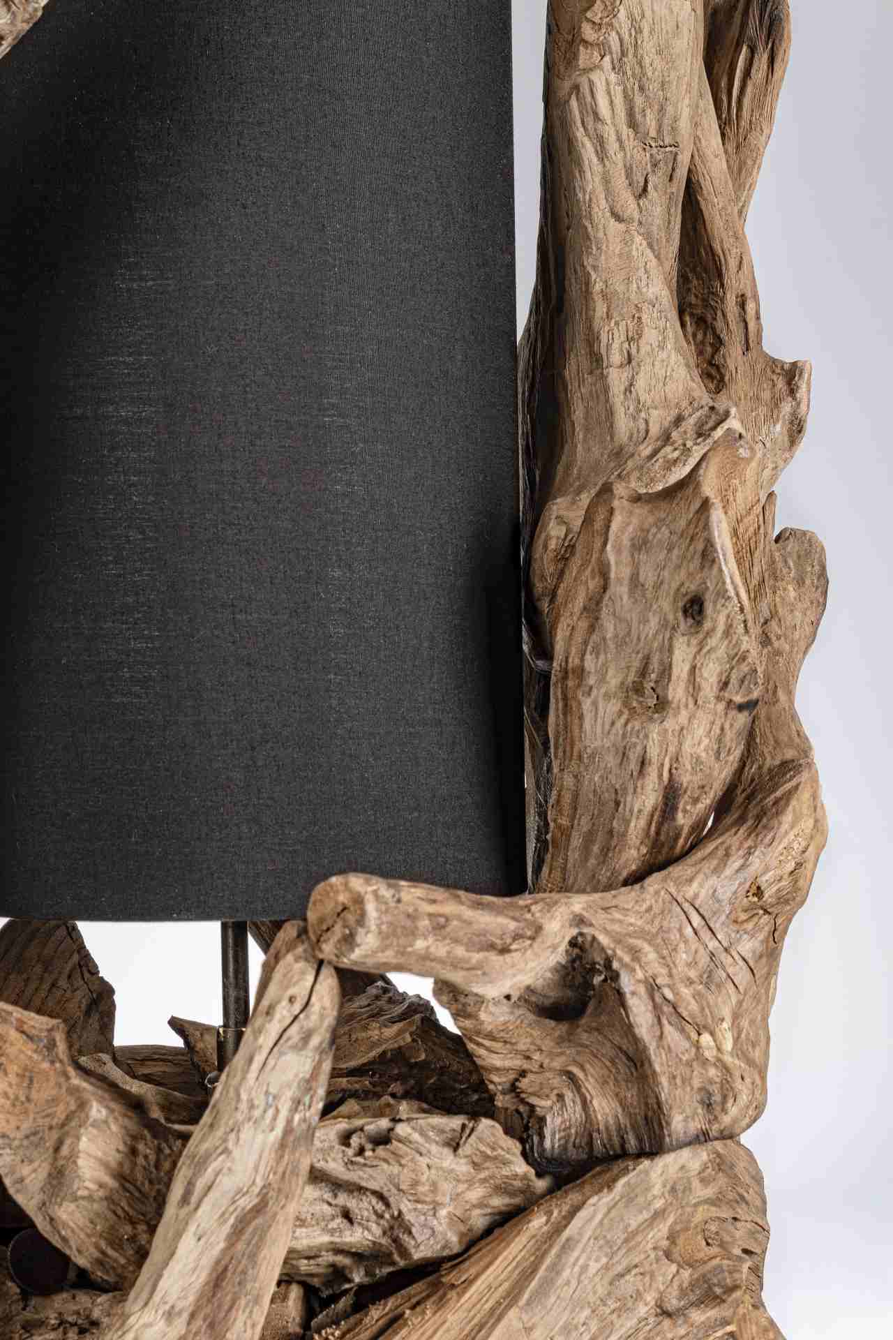 Tischleuchte Bion aus recycelten Teakholz, Schwarz