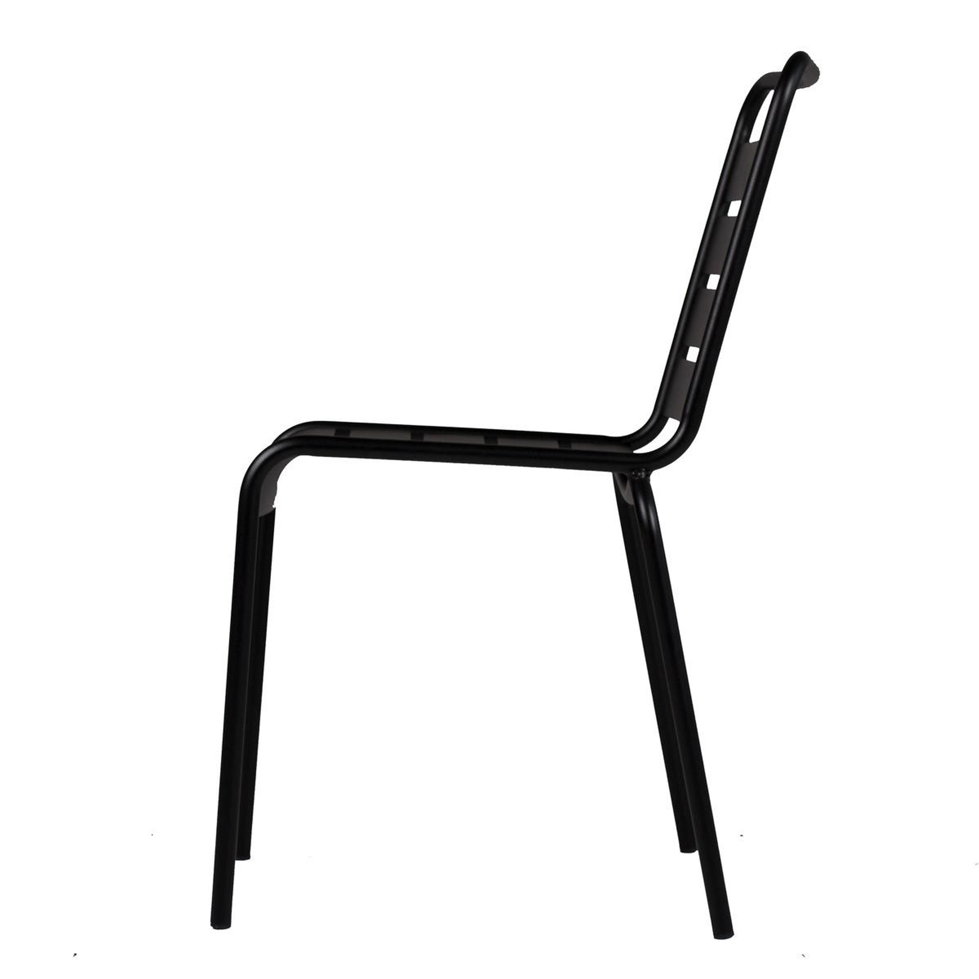 Der moderne Stapelstuhl Mya wurde aus Aluminium gefertigt und hat einen schwarzen Farbton. Designet wurde der Stuhl von der Marke Jan Kurtz.