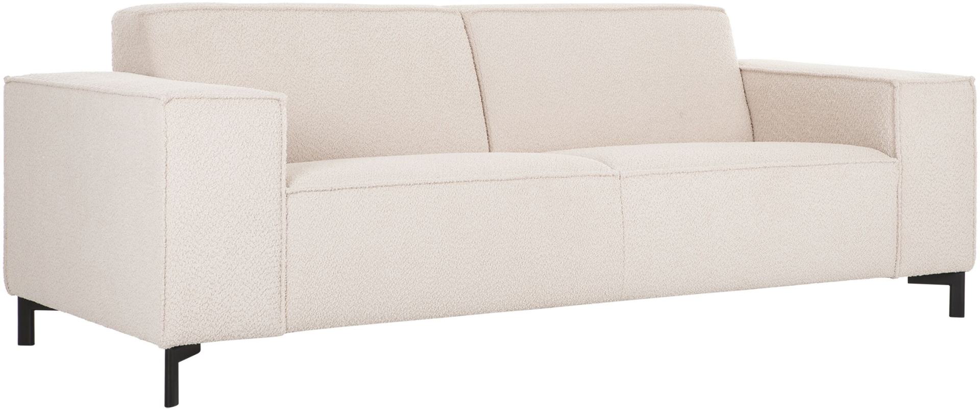 Das 3 Sitzer Sofa Sky überzeugt mit seinem modernem Design. Gefertigt wurde das Sofa aus Teddy Stoff, welcher einen Beigen Farbton hat. Das Gestell ist aus Metall und ist Schwarz.