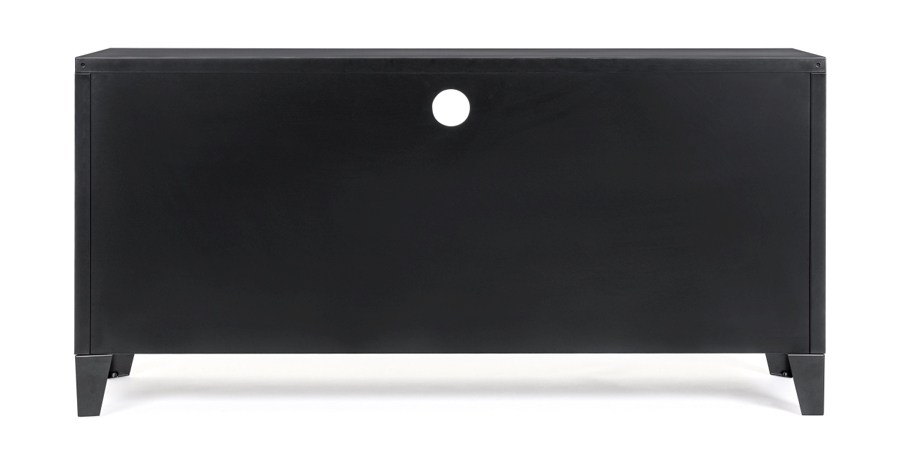 Das TV Board Cambridge überzeugt mit seinem modernen Stil. Gefertigt wurde es aus Metall, welches einen schwarzen Farbton besitzt. Das Gestell ist auch aus Metall und hat eine schwarze Farbe. Das TV Board verfügt über zwei Türen und zwei Fächer.