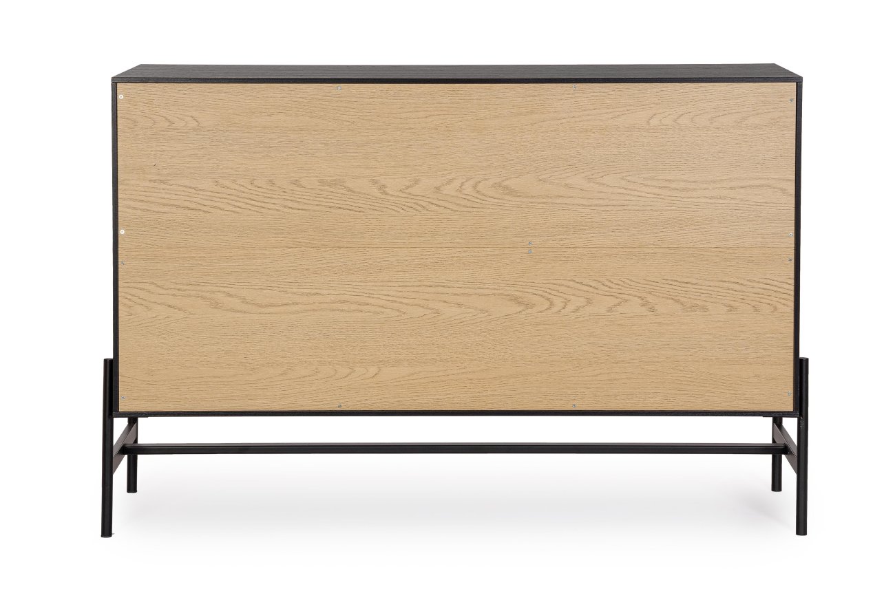 Das Sideboard Allycia überzeugt mit seinem modernen Design. Gefertigt wurde es aus Eschenholz, welches einen natürlichen Farbton besitzt. Das Gestell ist aus Metall und hat eine schwarze Farbe. Das Sideboard besitzt eine Breite von 124 cm.