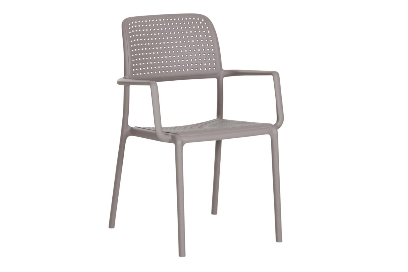 Der Gartenstuhl Bora überzeugt mit seinem modernen Design. Gefertigt wurde er aus Kunststoff, welches einen Taupe Farbton besitzt. Das Gestell ist aus Kunststoff und hat eine Taupe Farbe. Die Sitzhöhe des Stuhls beträgt 46 cm.
