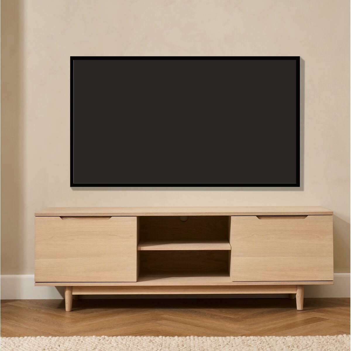 TV-Board Enimeta Eiche Whitewash 160 cm - mit Türen & Soft-Close