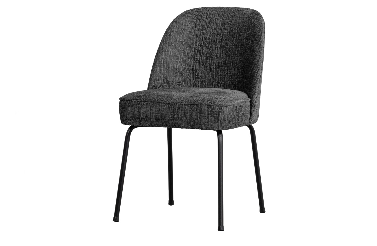 Der Esszimmerstuhl Vogue überzeugt mit seinem modernen Stil. Gefertigt wurde er aus Struktursamt, welches einen dunkelgrauen Farbton besitzt. Das Gestell ist aus Metall und hat eine schwarze Farbe. Der Sessel besitzt eine Größe von 57x50 cm.