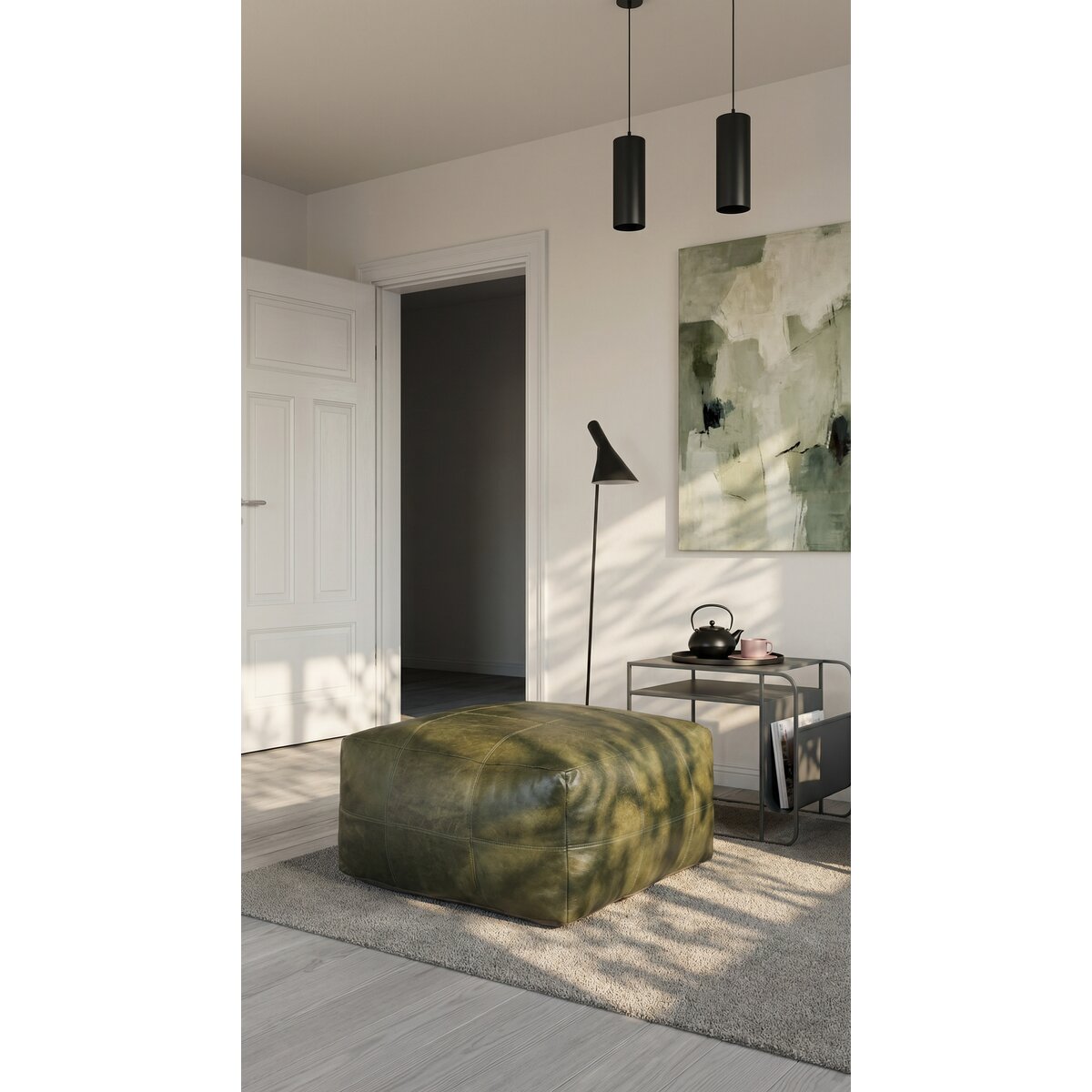 Pouf Anneta aus Leder 75x75 cm, Olive-Grün