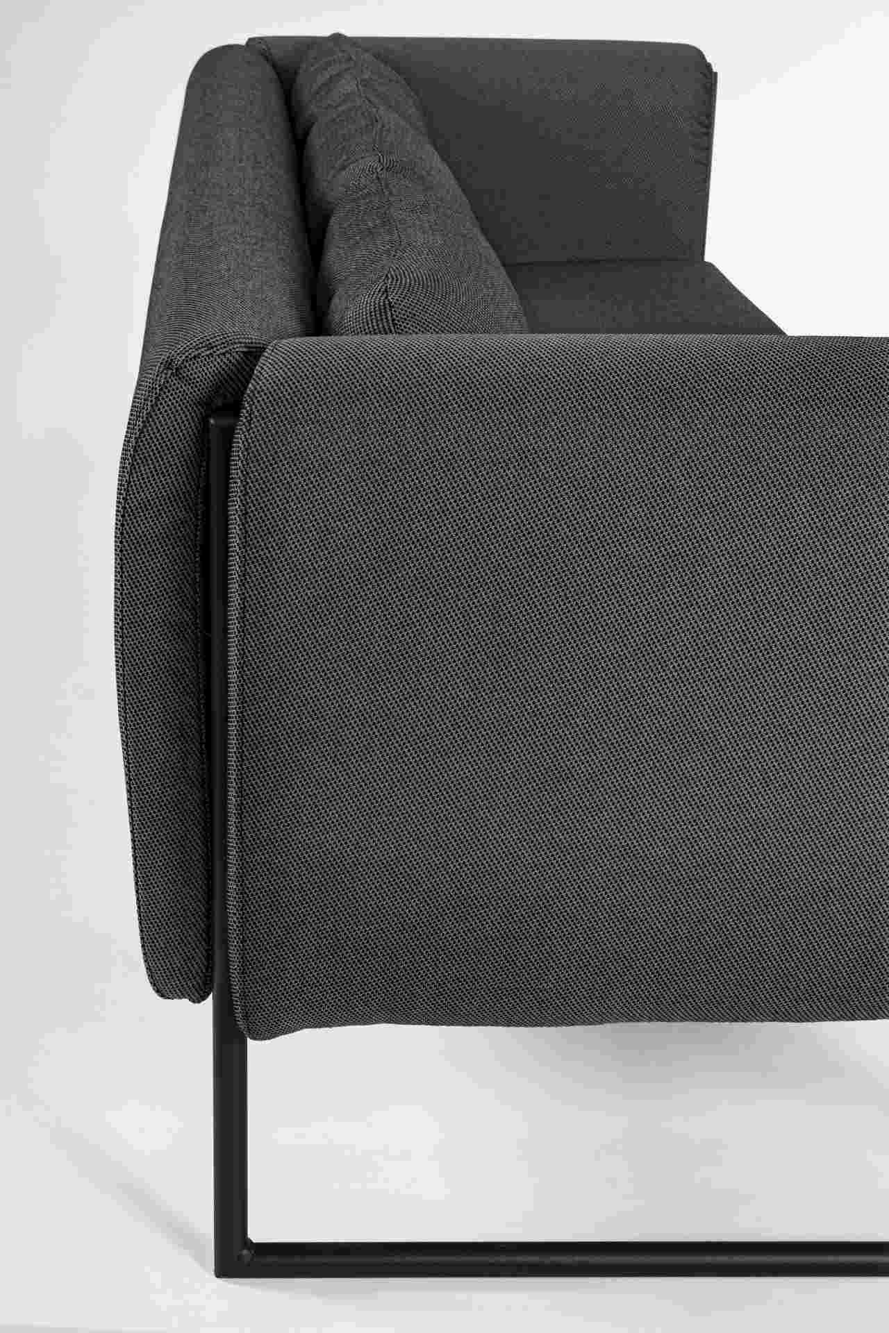 Das Gartensofa Pixel überzeugt mit seinem modernen Design. Gefertigt wurde es aus Olefin-Stoff, welcher einen Anthrazit Farbton besitzt. Das Gestell ist aus Aluminium und hat eine schwarze Farbe. Das Sofa verfügt über eine Sitzhöhe von 42 cm und ist für d