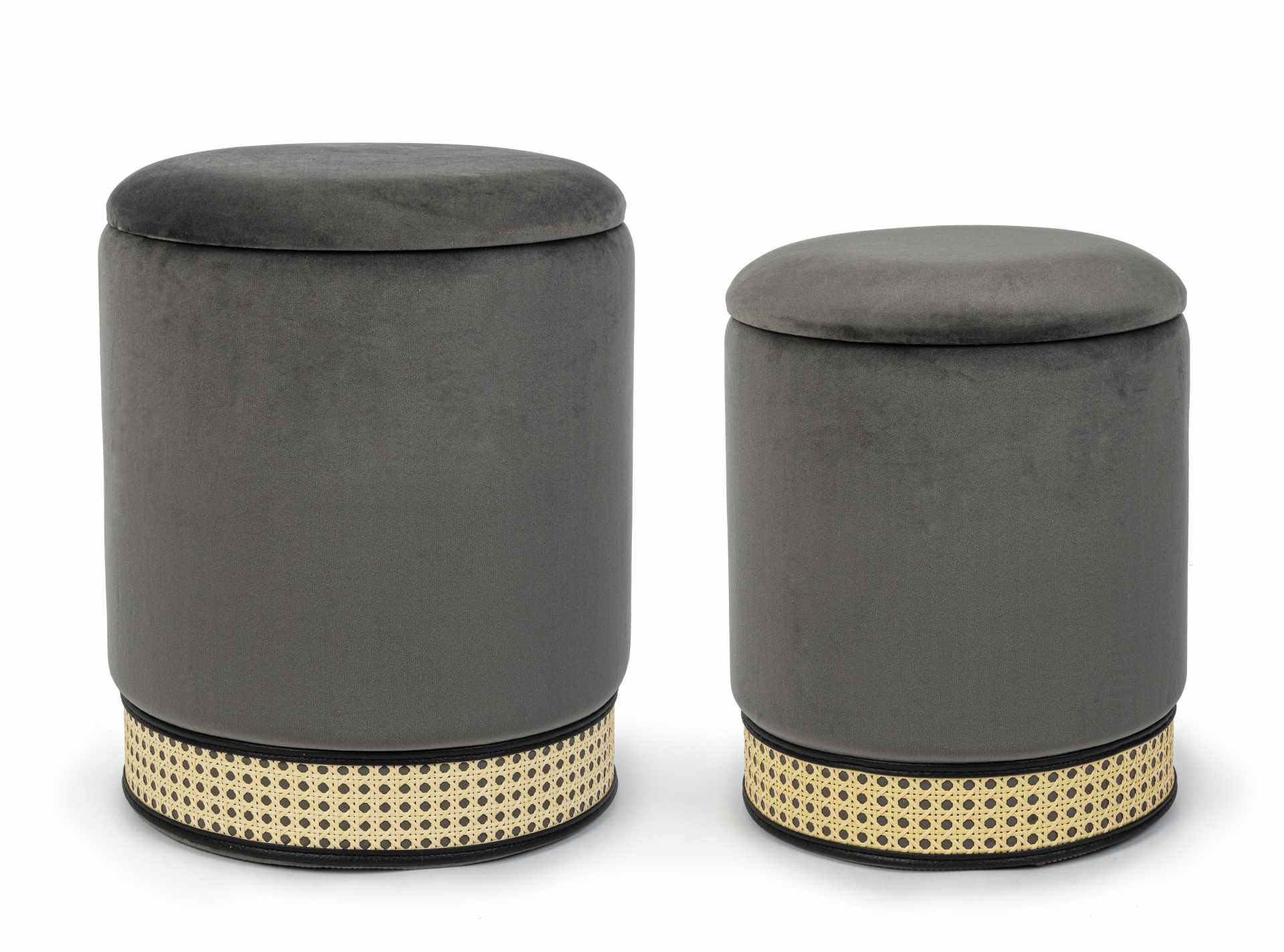 Pouf Milena 2er-Set mit Samt-Optik, Dunkelgrau