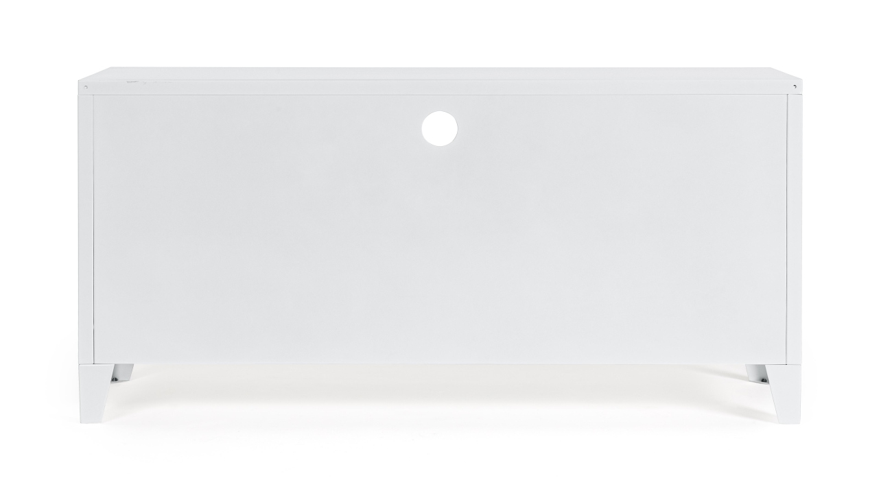Das TV Board Cambridge überzeugt mit seinem modernen Stil. Gefertigt wurde es aus Metall, welches einen weißen Farbton besitzt. Das Gestell ist auch aus Metall und hat eine weiße Farbe. Das TV Board verfügt über zwei Türen und zwei Fächer.