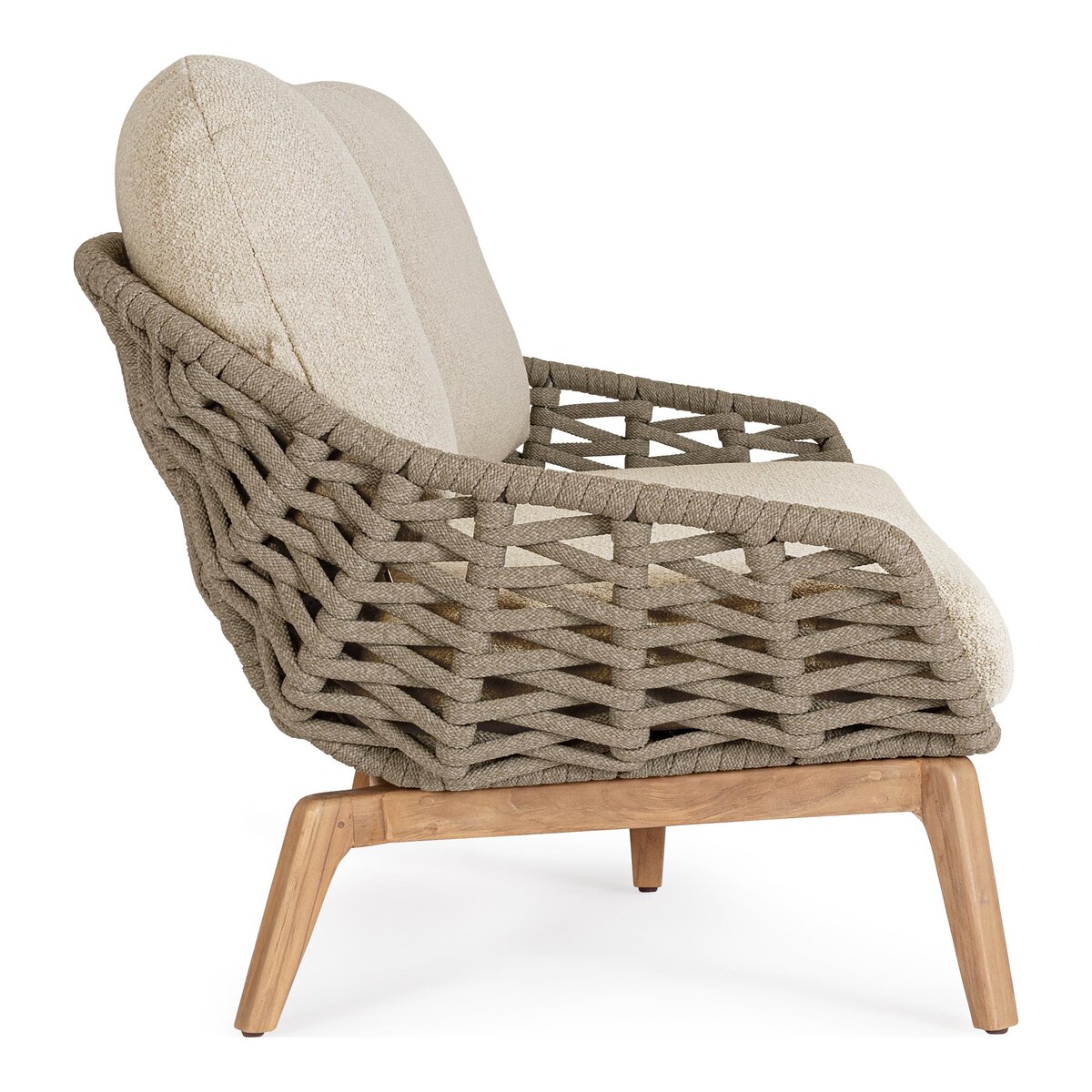 2-Sitzer Gartensofa Tamires - Teakholz Natur, Seilgeflecht Taupe, inkl. Kissen