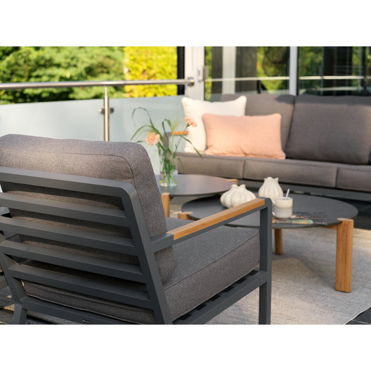 Garten-Sitzgruppe Nova, Anthrazit/Grau/Braun - Aluminium & wasserabweisender Stoff