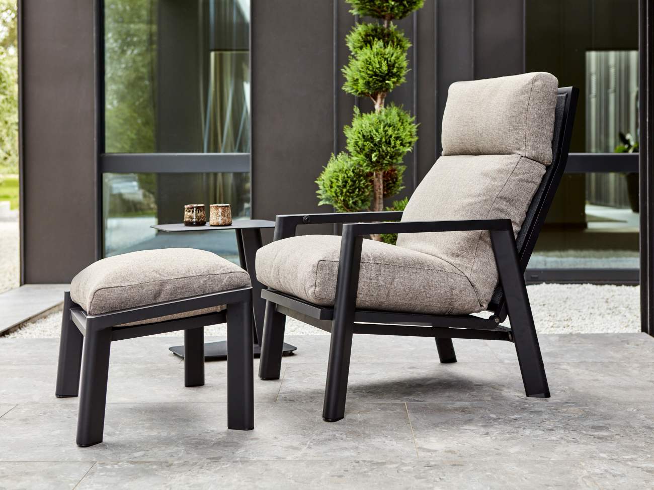 Gartensessel Slide mit verstellbarer Rückenlehne, Schwarz / Aschgrau