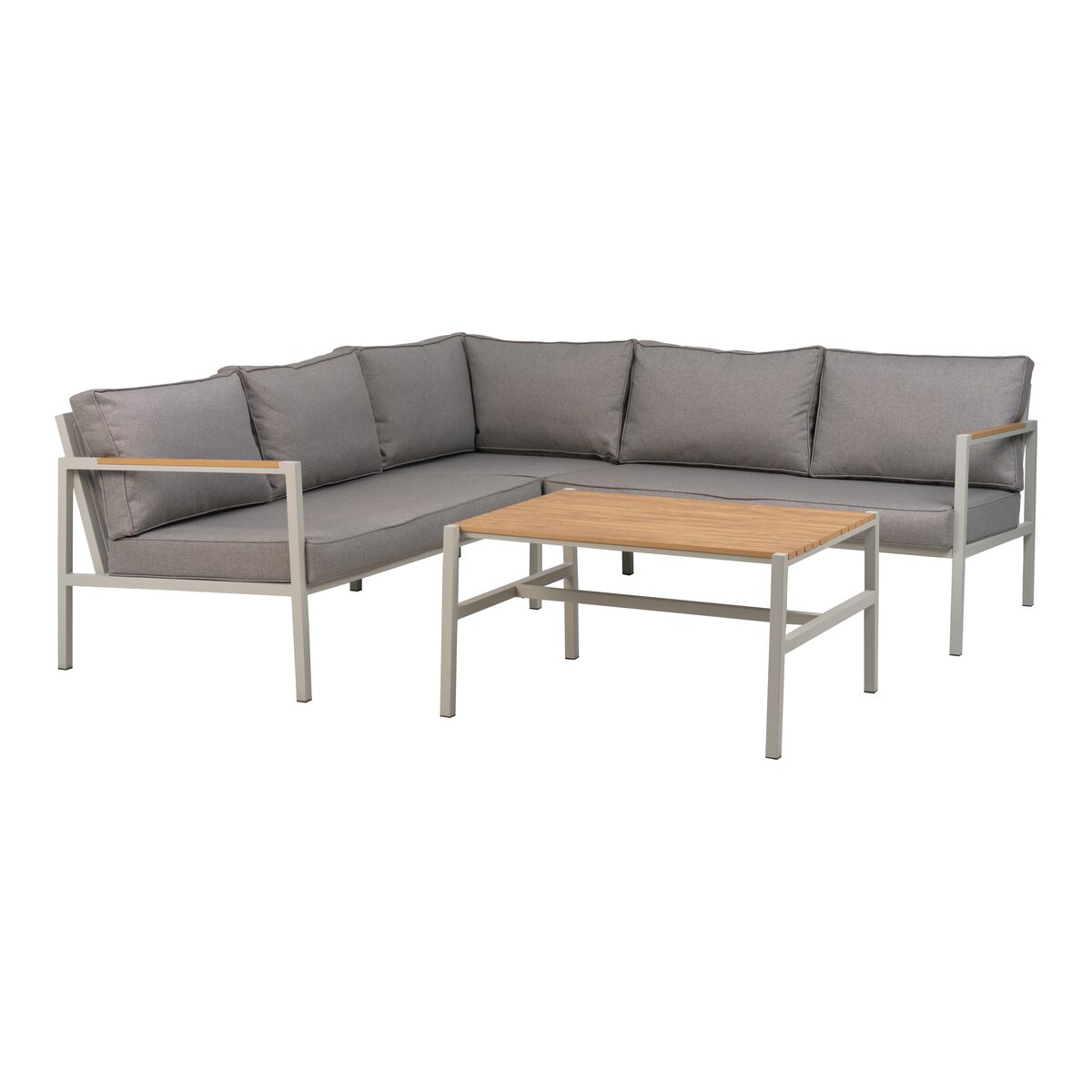 Gartenecksofa Cap, Hellgrau/Grau - Aluminium, inkl. Couchtisch & Kissen, 214x214 cm