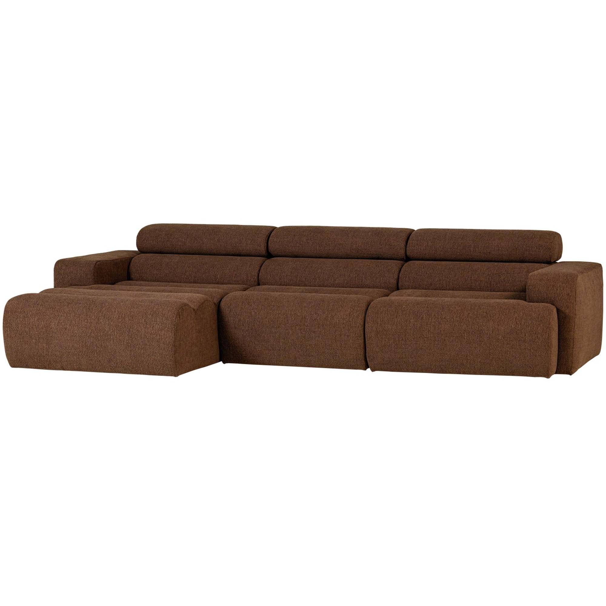 Ecksofa Novi Bouclé Mokkabraun - Chaiselongue mit verstellbarer Nackenstütze, Links
