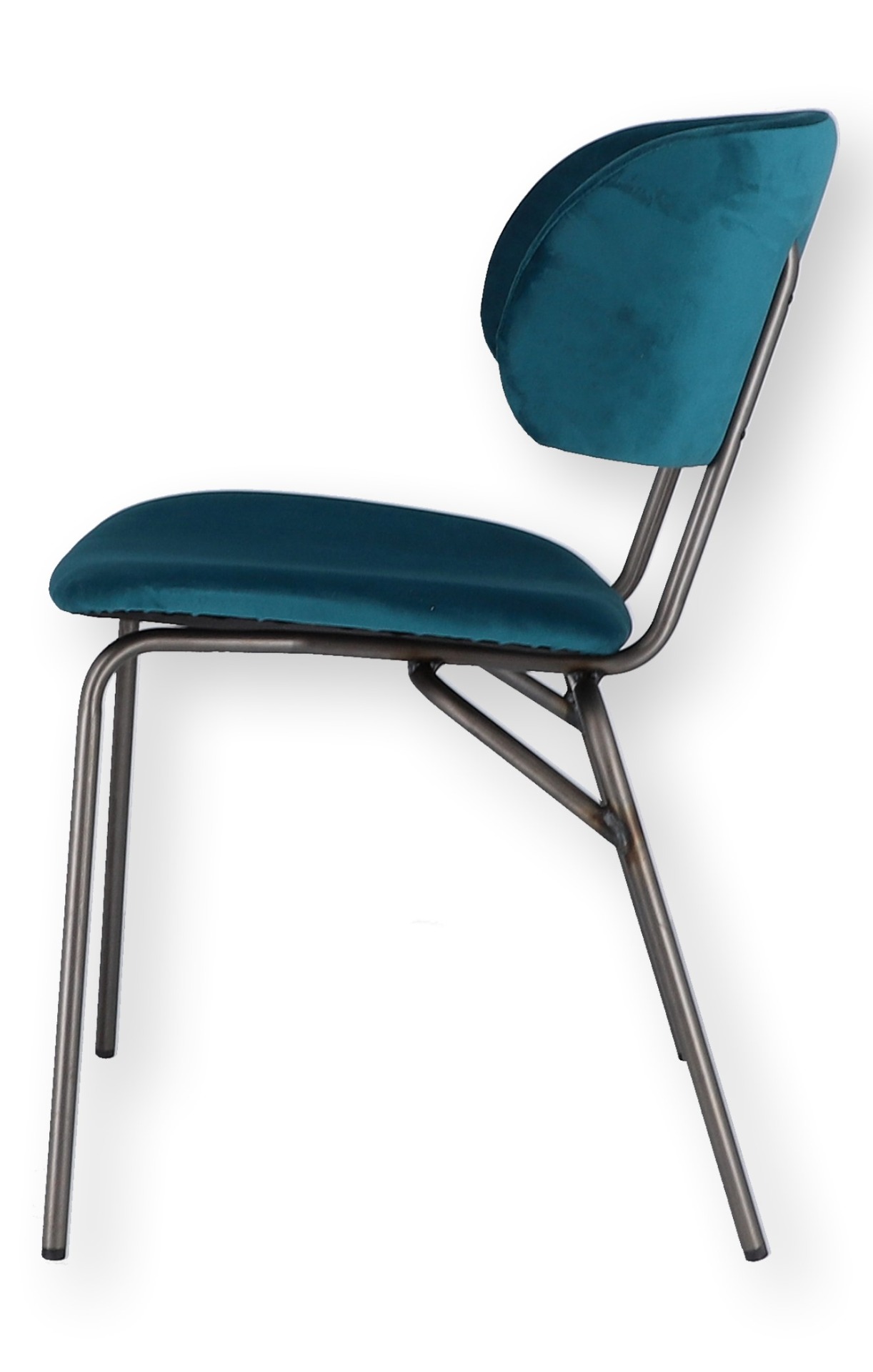 Der moderne Stuhl Giulia wurde aus einem Metall Gestell gefertigt. Die Sitz- und Rückenfläche ist aus einem Samt Bezug. Der Stuhl hat eine türkise Farbe und ist von der Marke Jan Kurtz.