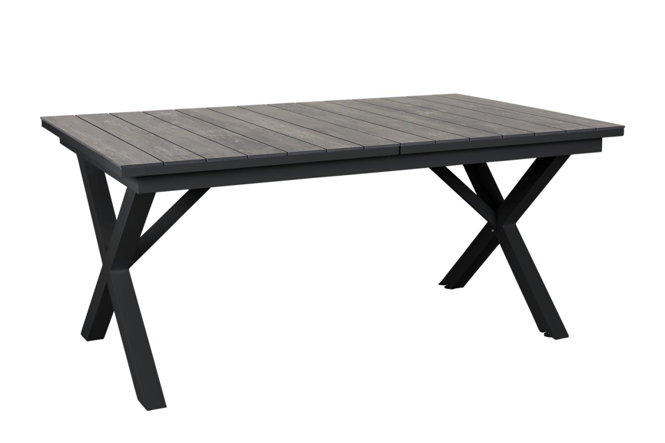 Der Gartenesstisch Hillmond überzeugt mit seinem modernen Design. Gefertigt wurde die Tischplatte aus Metall und besitzt einen schwarze Farbton. Das Gestell ist auch aus Metall und hat eine schwarze Farbe. Der Tisch besitzt eine Länger von 160 cm welche b