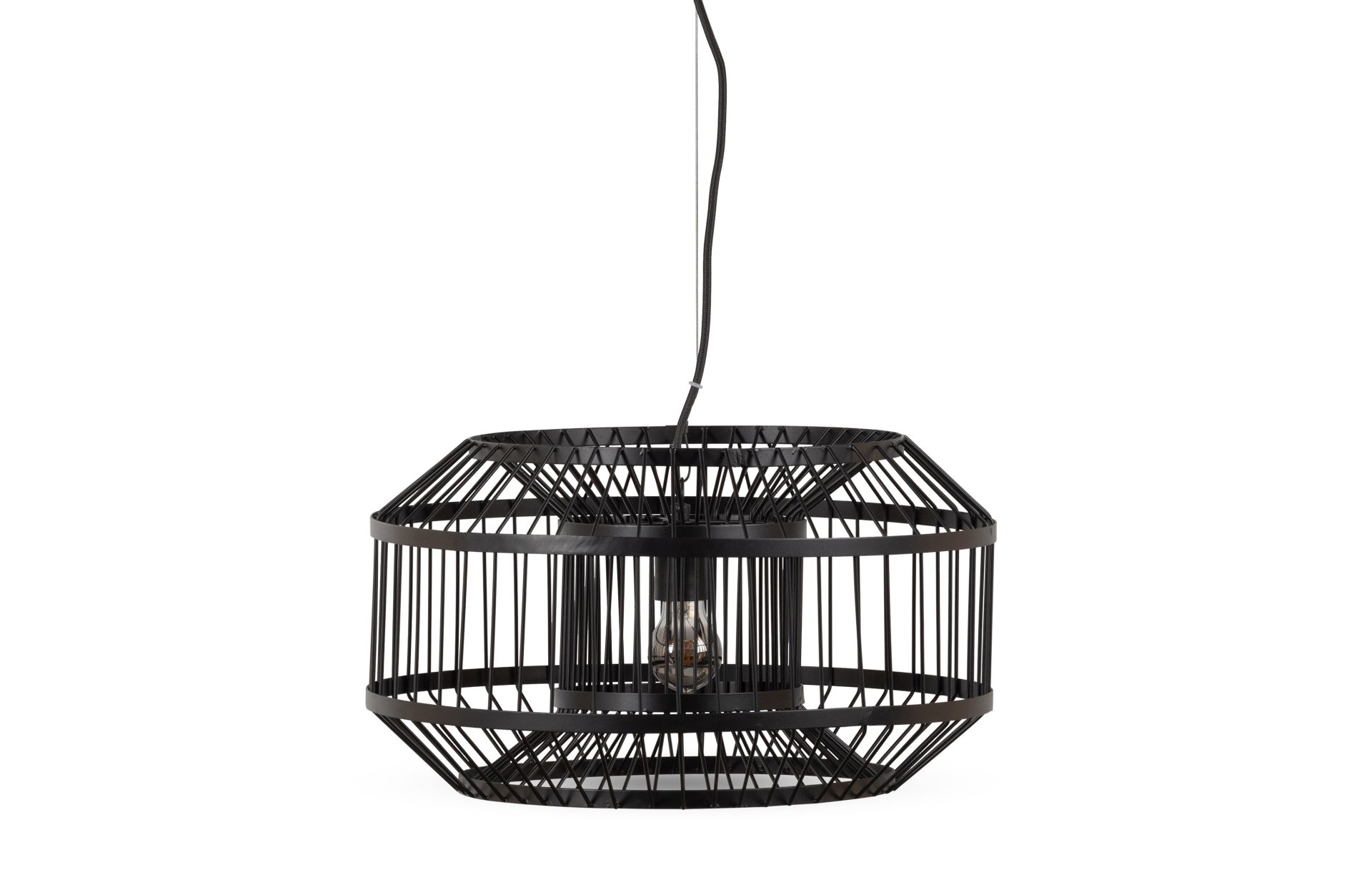 Die Hängelampe Esila überzeugt mit ihrem modernen Design und macht jeden Wohnbereich zu einem echten Hingucker. Gefertigt wurde die Lampe aus Metall, welches einen schwarzen Farbton besitzt.