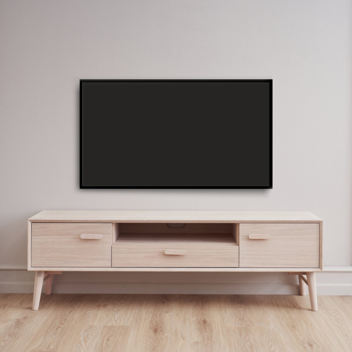 TV-Board Otaro Eiche Whitewash 160 cm - mit Türen, Schublade & Soft-Close