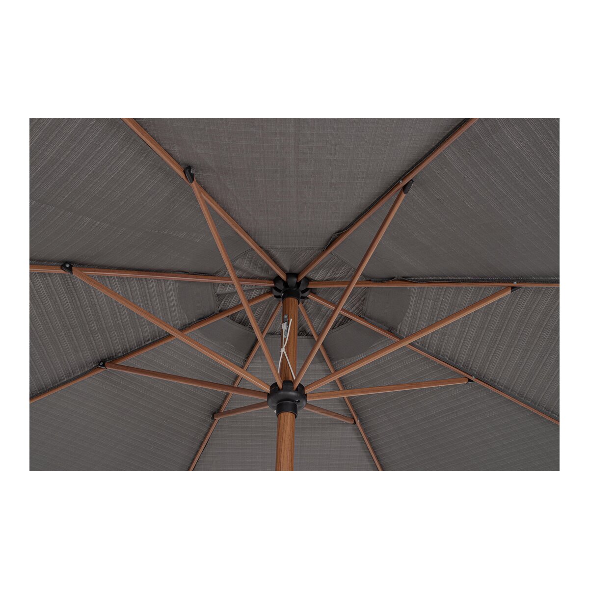 Sonnenschirm Palinuro - Metall Naturbraun in Holzoptik, Polyester-Stoff Dunkelgrau, Ø 300 cm
