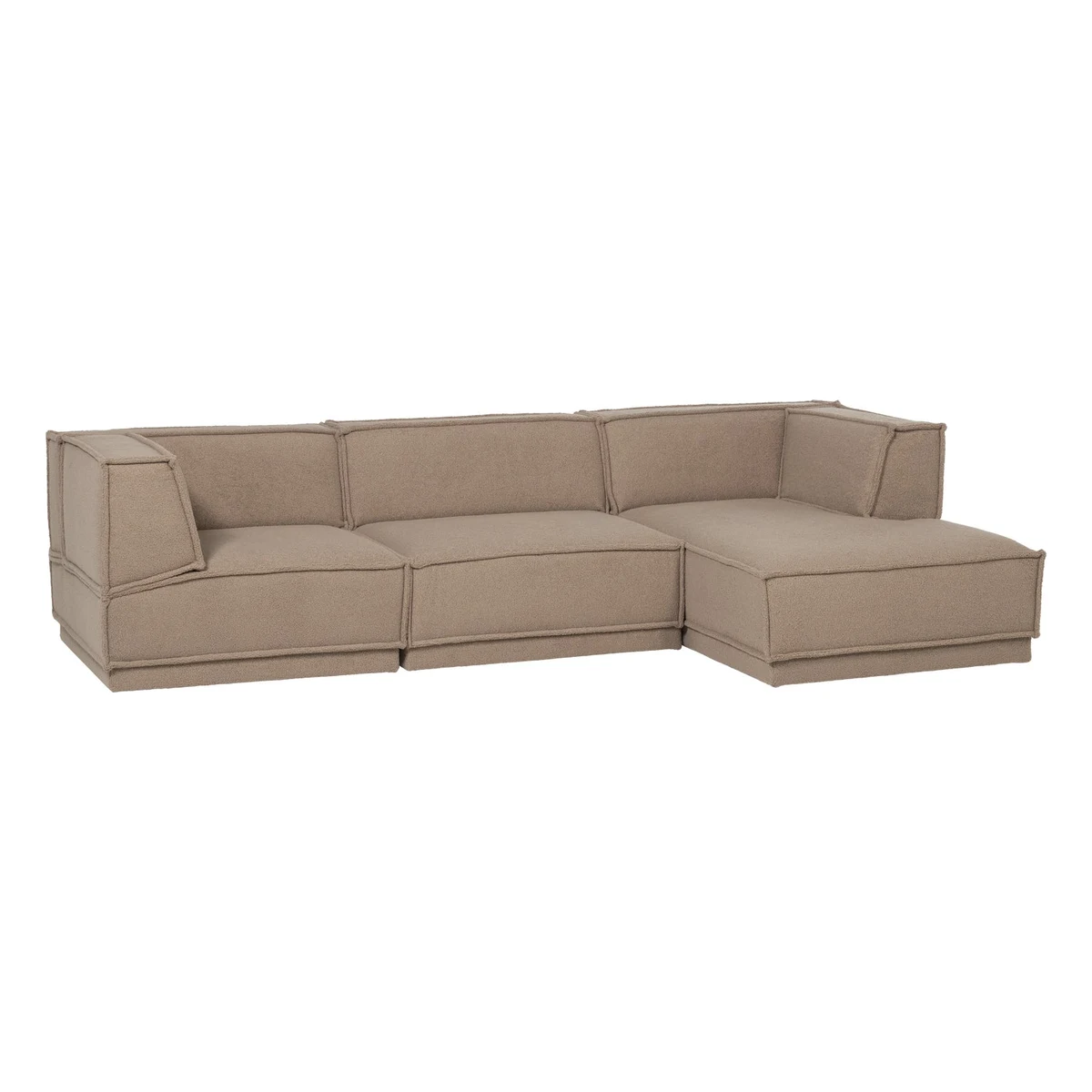 Ecksofa Chaiselongue Manu - Teddy-Stoff Taupe, Rechts