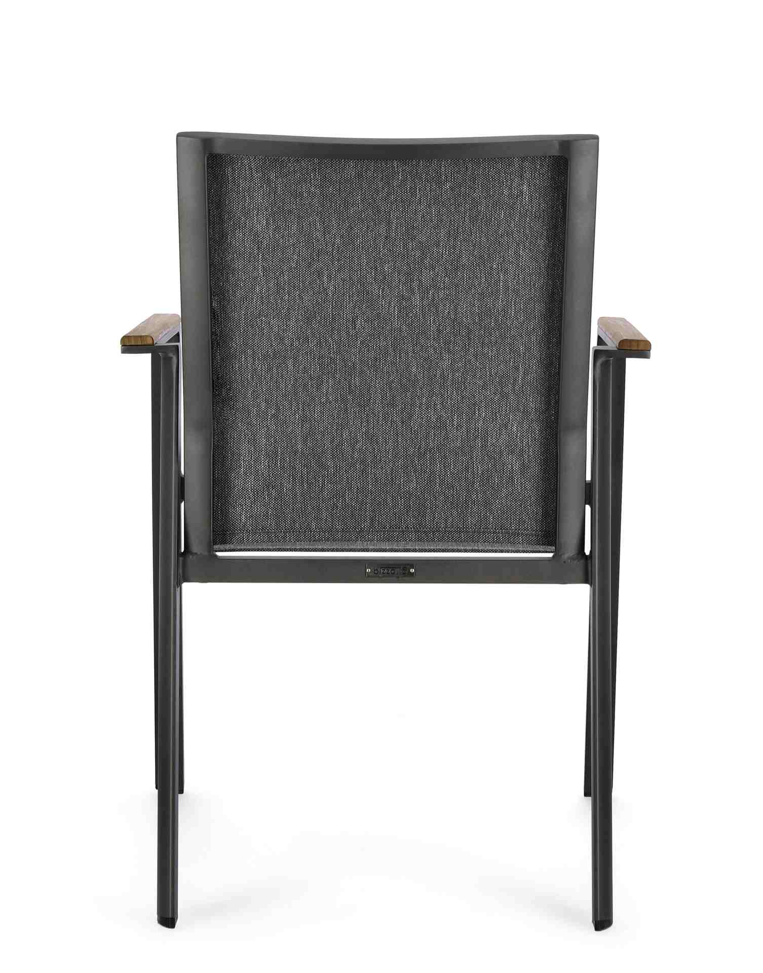 Der Gartenstuhl Cameron überzeugt mit seinem modernen Design. Gefertigt wurde er aus Textilene, welcher einen Anthrazit Farbton besitzt. Das Gestell ist aus Aluminium und hat eine Anthrazit Farbe. Der Stuhl verfügt über eine Sitzhöhe von 44 cm und ist für
