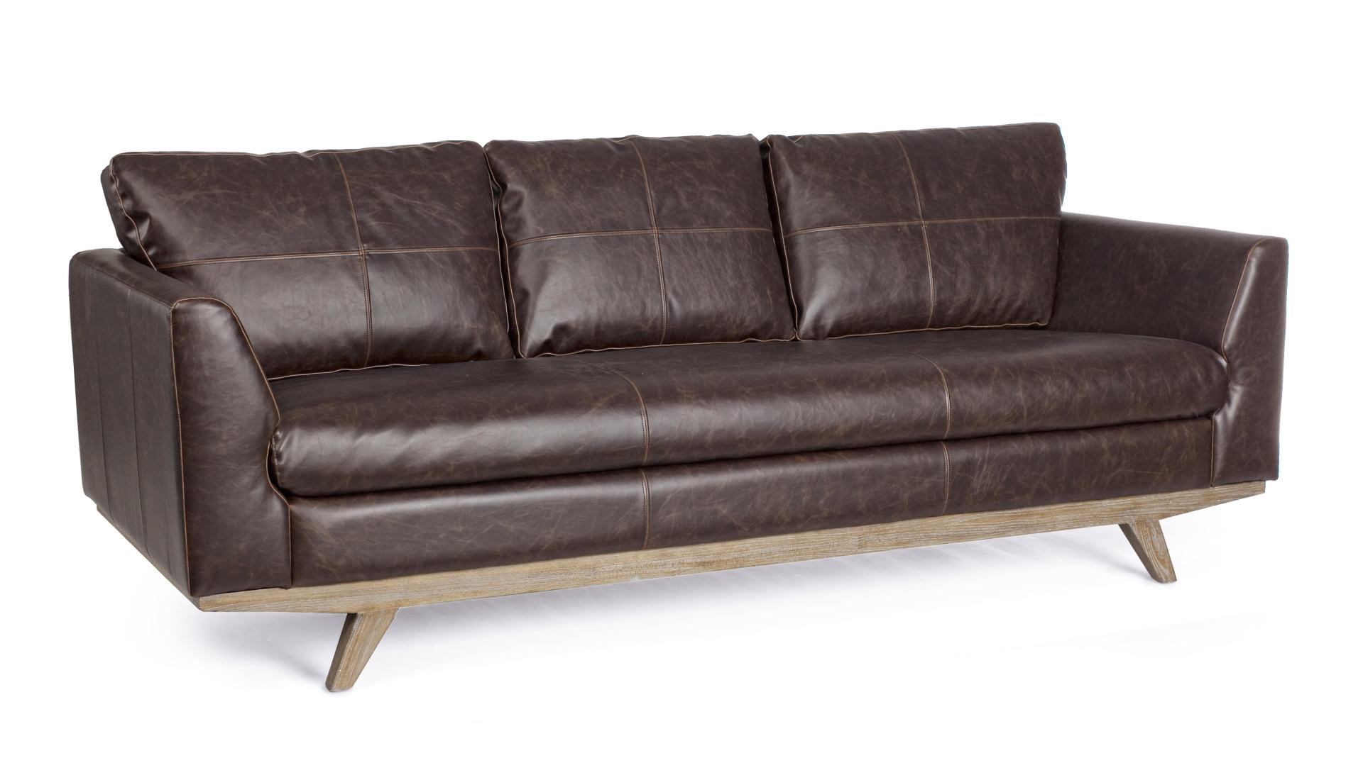 Das Sofa Johnston überzeugt mit seinem klassischen Design. Gefertigt wurde es aus Kunstleder, welches einen braunen Farbton besitzt. Das Gestell ist aus Eichenholz und hat eine natürliche Farbe. Das Sofa ist in der Ausführung als 3-Sitzer. Die Breite betr