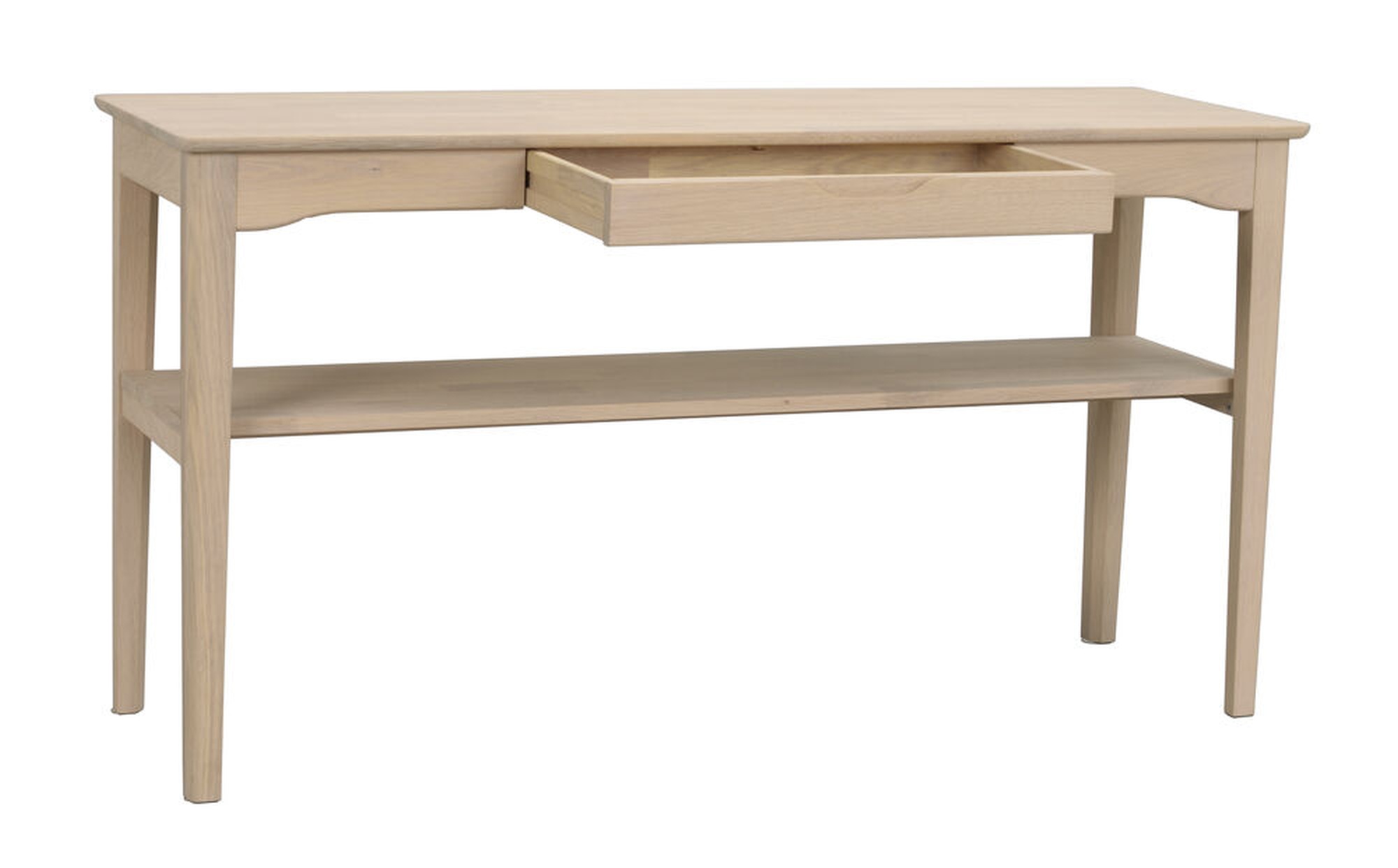 Konsole Markham mit Schublade, 140x40x75cm, Eiche Whitewash passt perfekt in stilvolle Wohnräume.