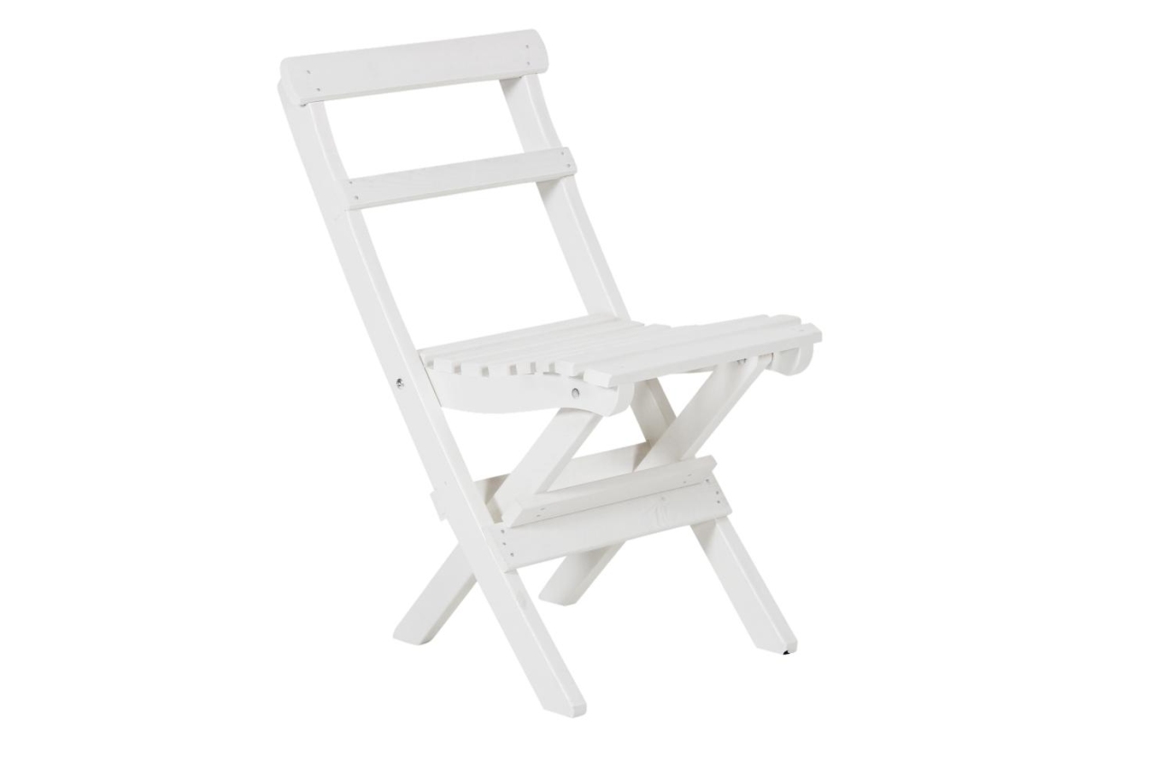 Der Gartenstuhl Gammeldags überzeugt mit seinem modernen Design. Gefertigt wurde er aus Kiefernholz, welches einen weißen Farbton besitzt. Das Gestell ist auch aus Kiefernholz und hat eine weiße Farbe. Die Sitzhöhe des Stuhls beträgt 46 cm.