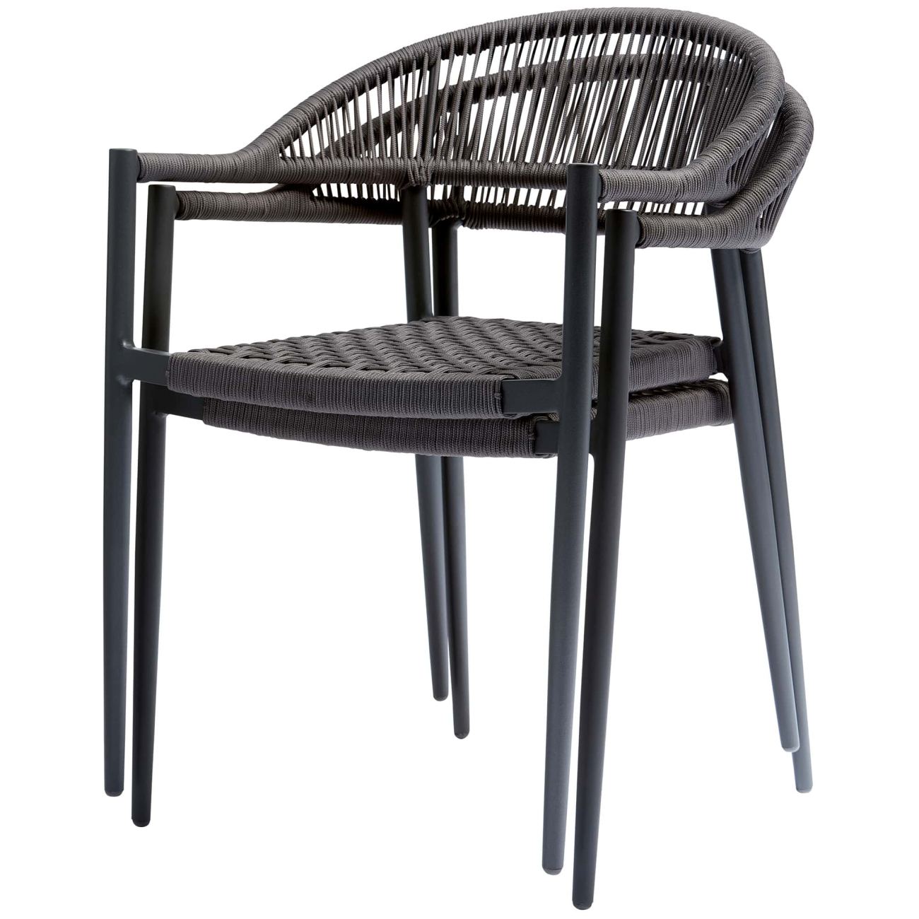 Der Gartenstuhl Yellow überzeugt mit seinem modernen Design. Gefertigt wurde er aus geflochtenem Seil, welches einen dunkelgrauen Farbton besitzt. Das Gestell ist aus Aluminium und hat eine dunkelgraue Farbe. Der Stuhl besitzt eine Sitzhöhe von 45 cm.