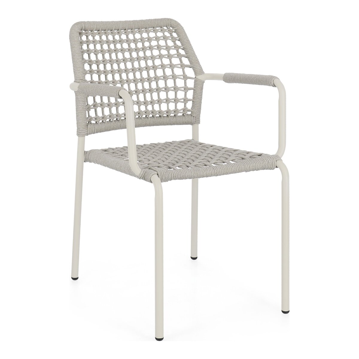 4er-Set Gartenstuhl Rajada - Aluminium Cremeweiß, Seilgeflecht Hellgrau