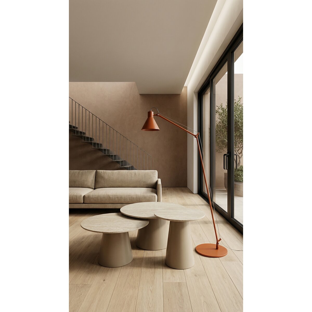 Beistelltisch Oganto Ø45 cm in Travertin-Dekor, Beige